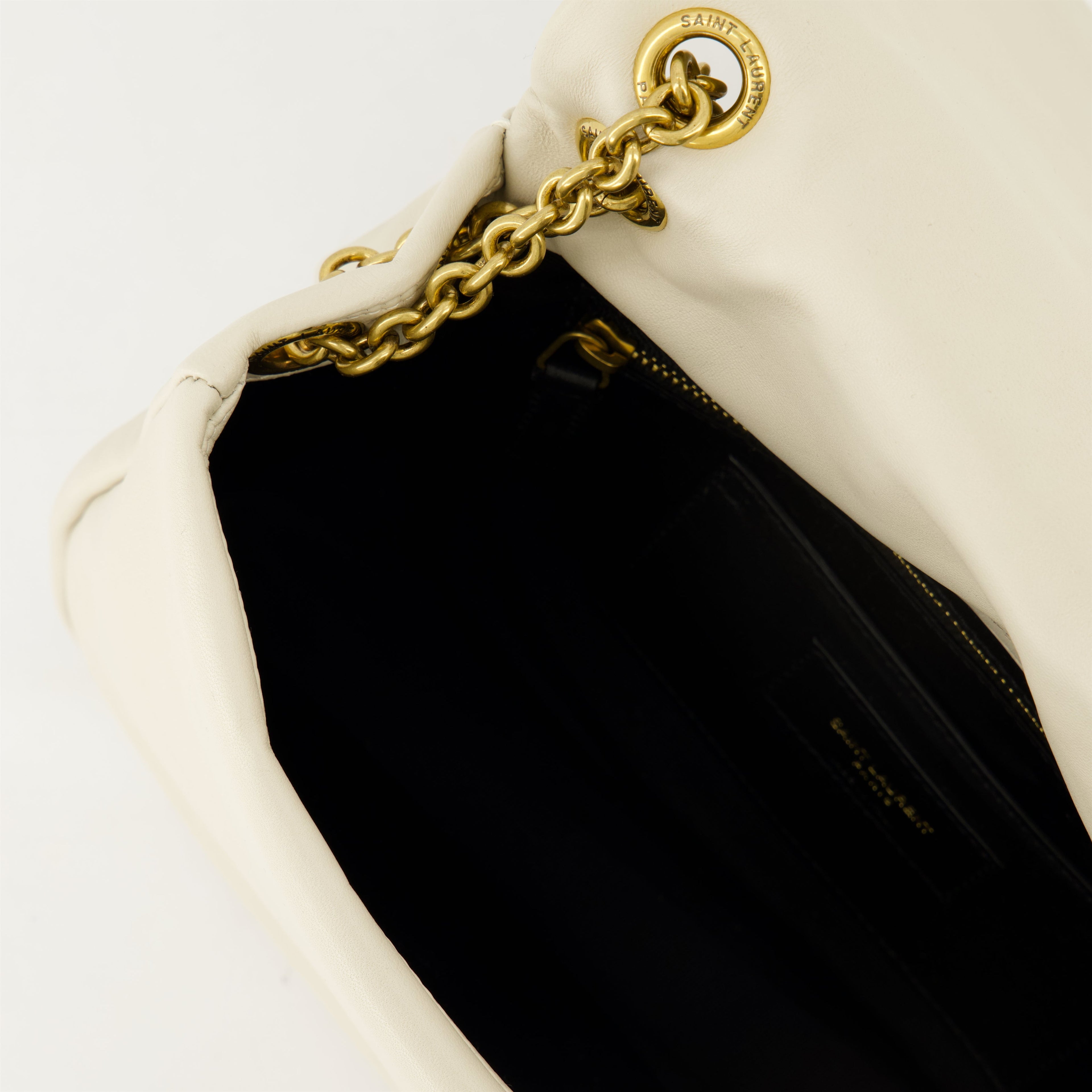 Jamie 4.0 small bag, white leather bag, adjustable chain strap, magnetic flap bag, Saint Laurent bag