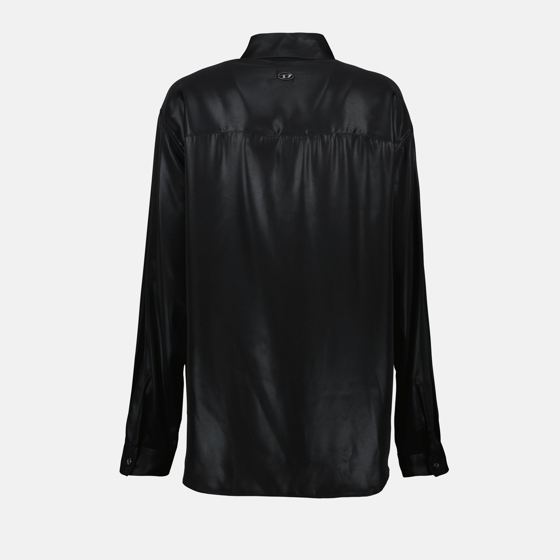 laminated shirt, Diesel black shirt, classic collar shirt, metallic finish shirt, women's casual shirt