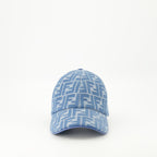 denim cap, Fendi, adjustable strap, logo print, casual accessory