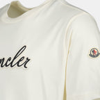 Moncler T-shirt, embroidered logo shirt, white cotton T-shirt, Spring Summer 2025 collection, men's fashion
