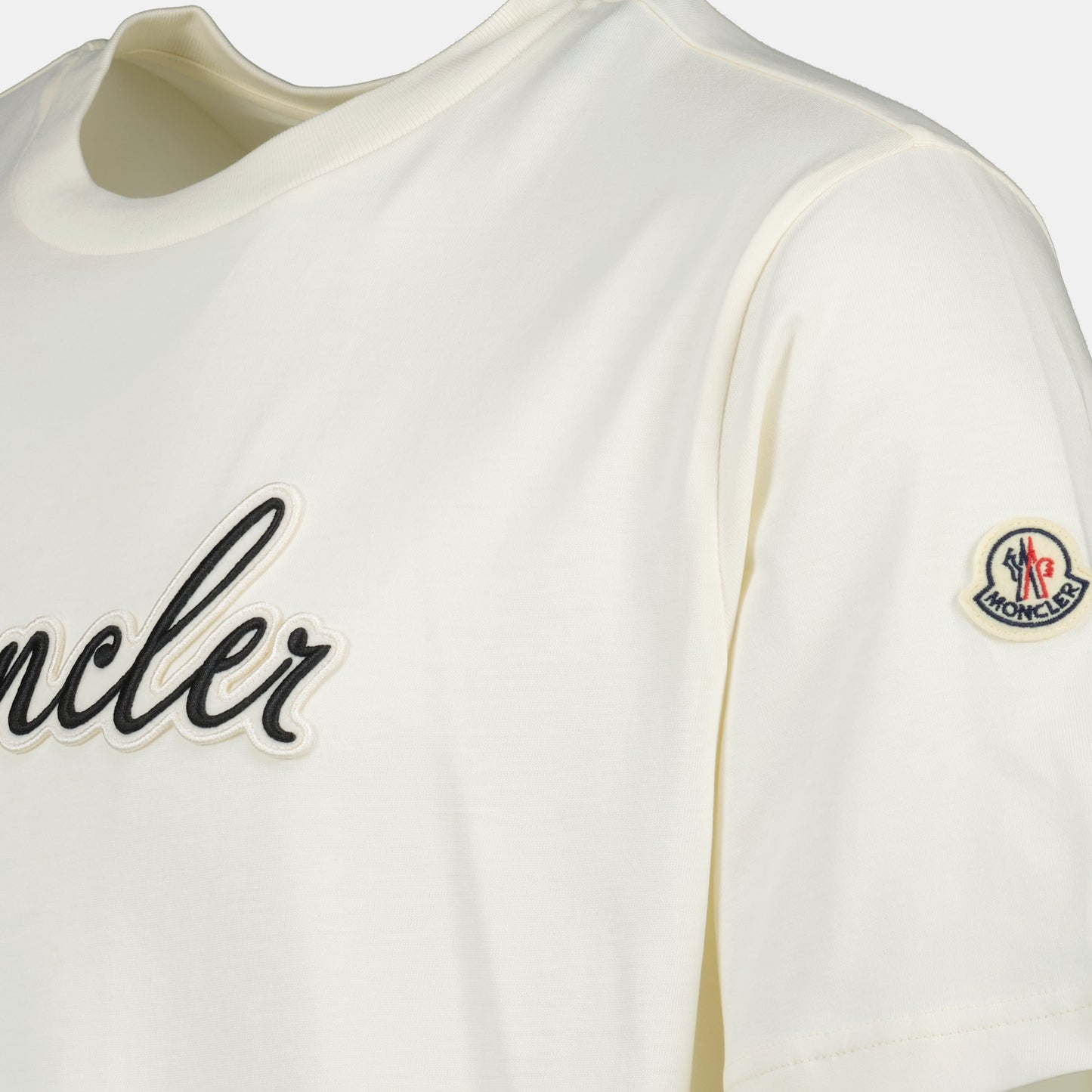 Moncler T-shirt, embroidered logo shirt, white cotton T-shirt, Spring Summer 2025 collection, men's fashion