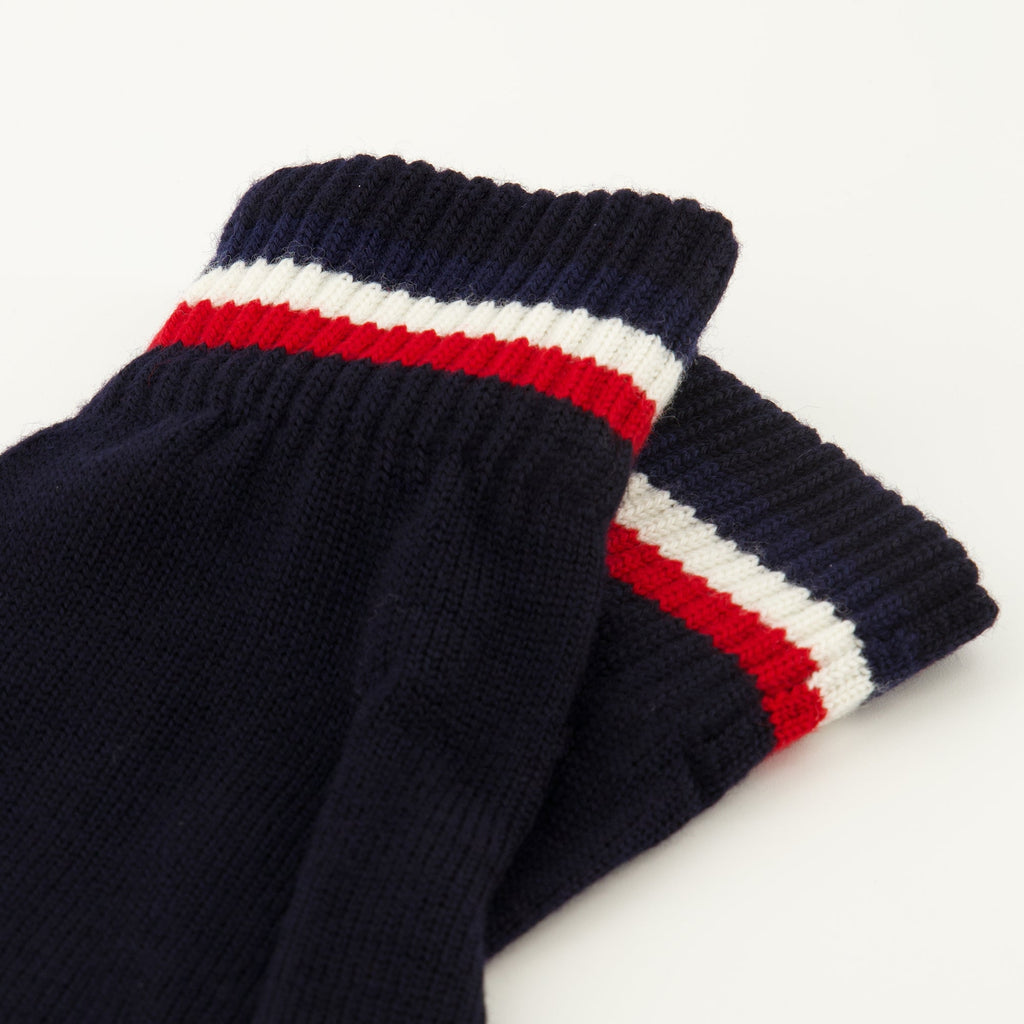 Moncler gloves, tricolore wool gloves, premium winter accessories, comfortable stylish gloves, navy blue gloves