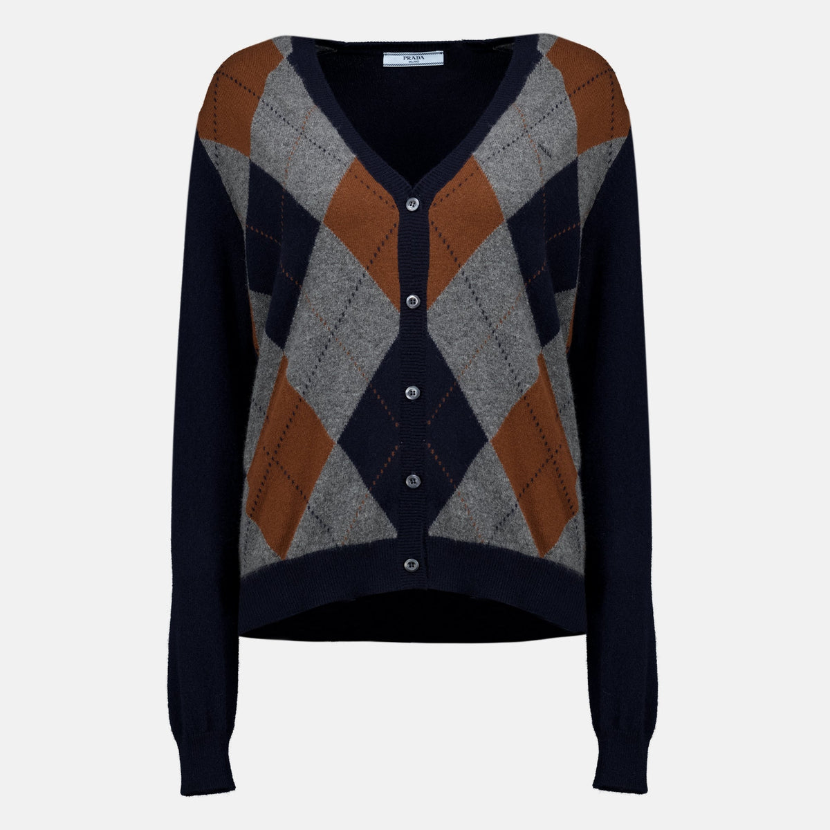 Navy Wool Check-Front Cardigan
