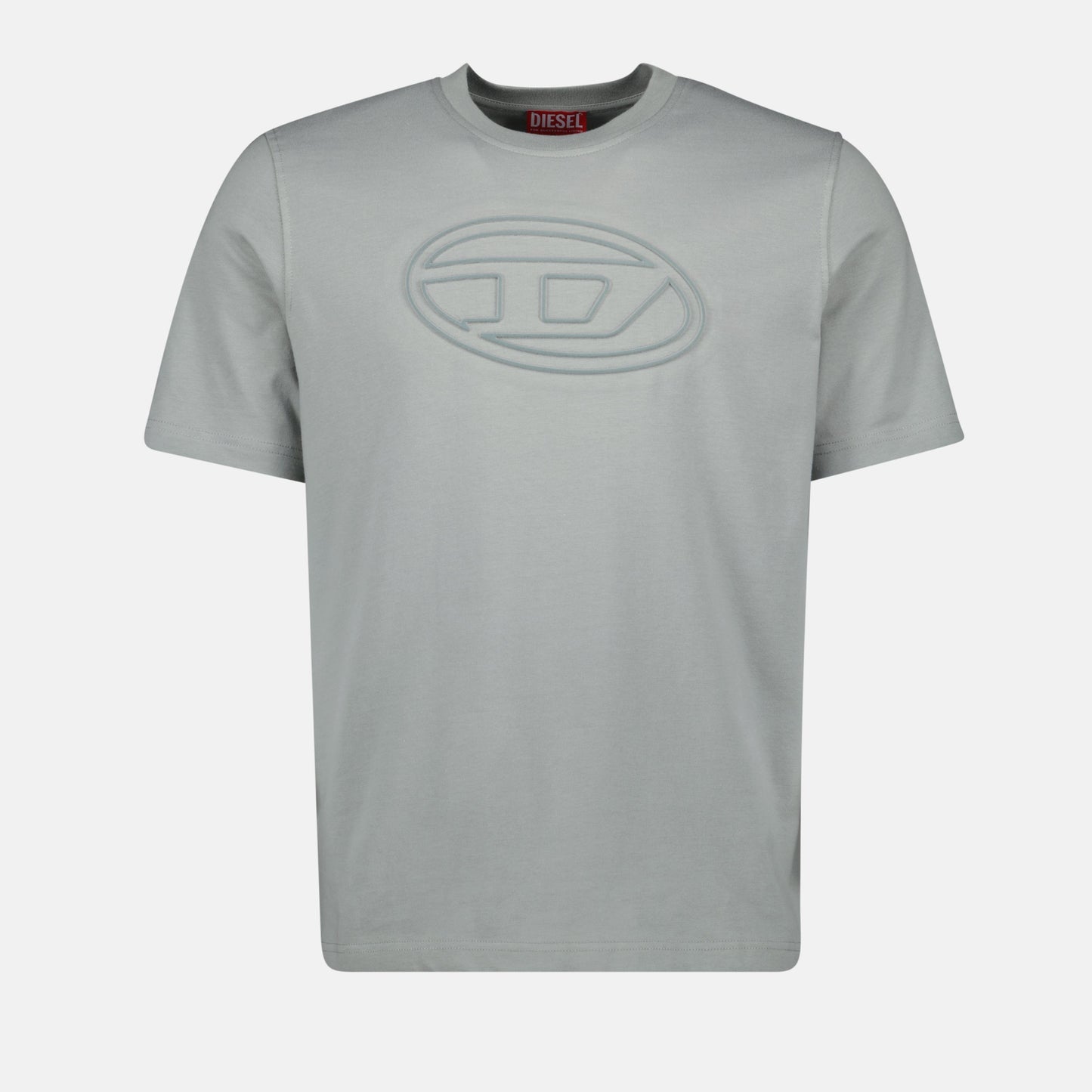 Diesel T-shirt, T-Adjust-Bigoval, blue-gray T-shirt, embossed logo tee, cotton T-shirt