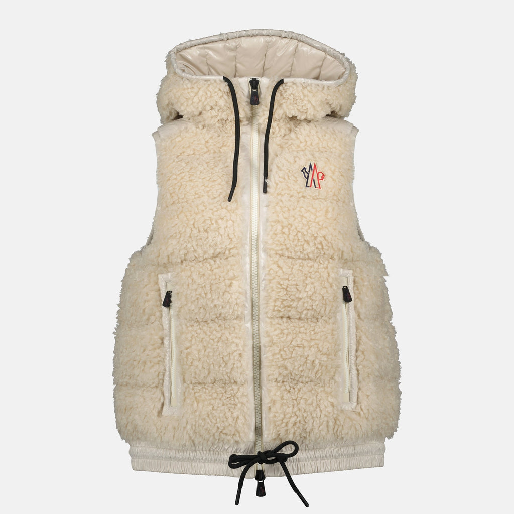 Moncler Grenoble jacket, beige sleeveless jacket, quilted jacket, Autumn-Winter 2025, adjustable hood jacket