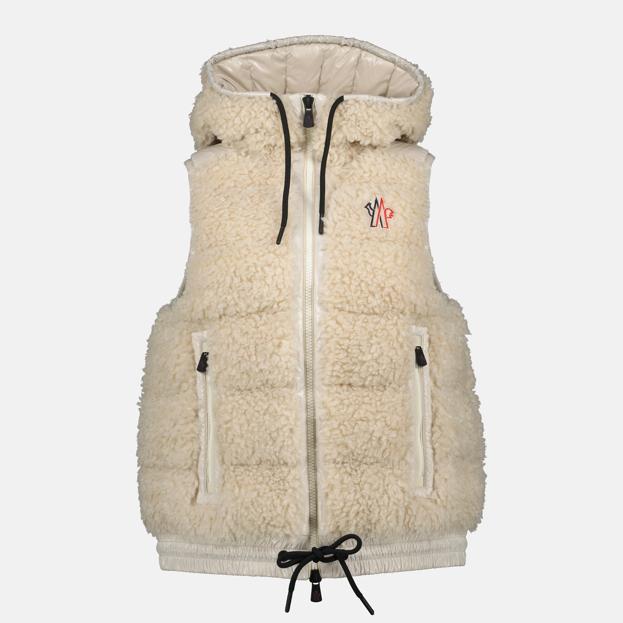 Moncler Grenoble jacket, beige sleeveless jacket, quilted jacket, Autumn-Winter 2025, adjustable hood jacket