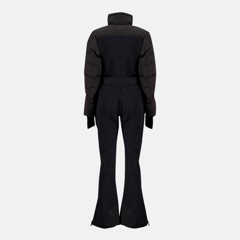 Moncler Grenoble ski suit, black ski suit, waterproof ski wear, women's ski outfit, luxury winter apparel