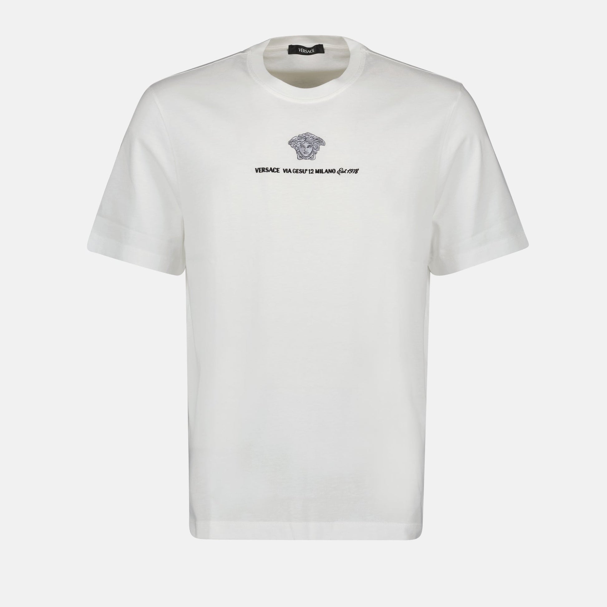 Versace T-shirt, White T-shirt, Versace fashion, Designer T-shirt, Luxury cotton T-shirt