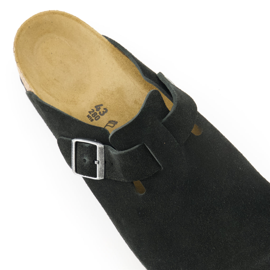 Birkenstock mules, Boston mules, black slip-on shoes, comfortable footwear, nubuck leather mules