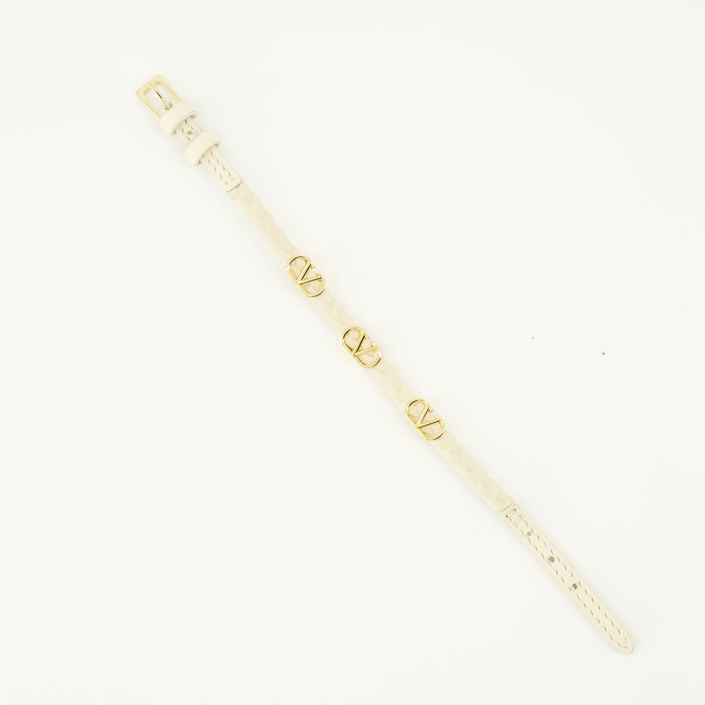 バレンティノ・ガラヴァーニの女性用ベージュVlogoレザーブレスレットの画像 - シーズン春夏2026 - 詳細ビュー1