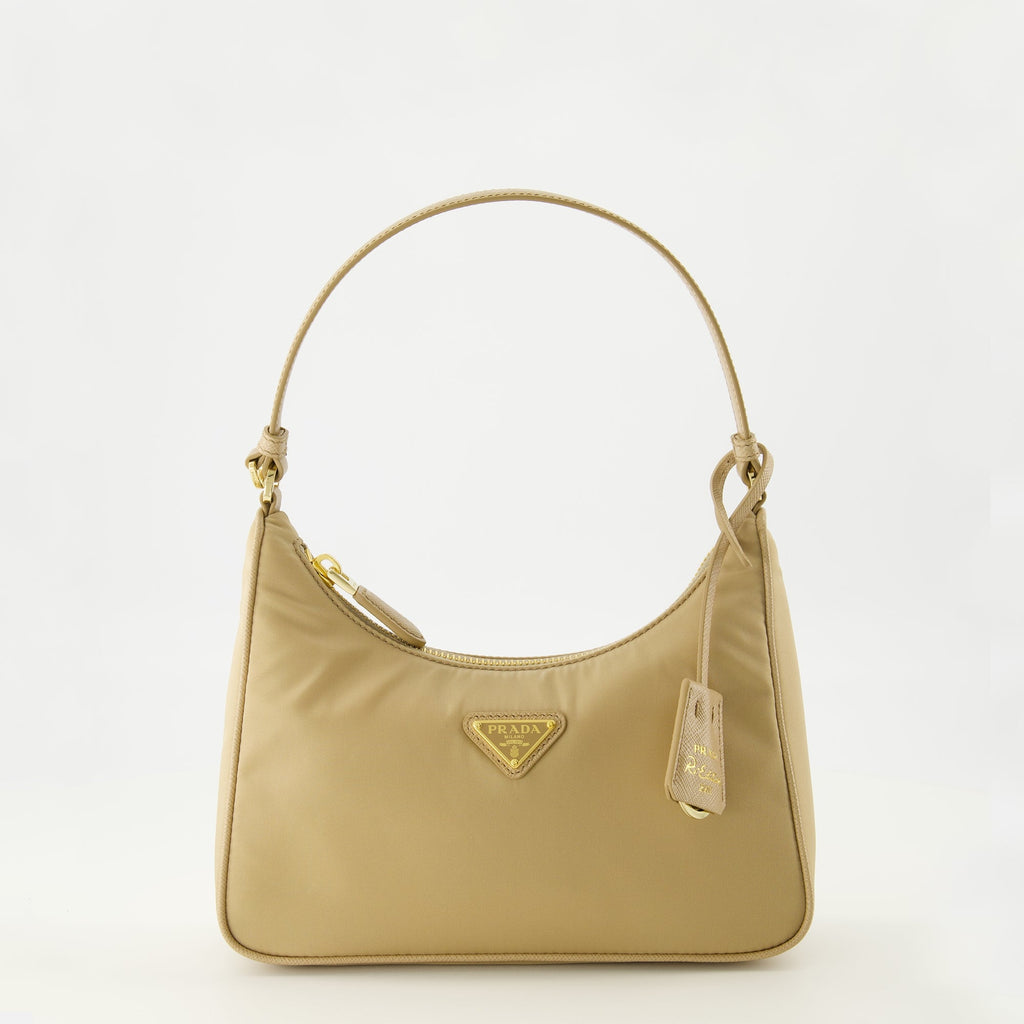 Prada, Mini Sac Réédition 2005, beige nylon bag, designer accessories, sustainable fashion