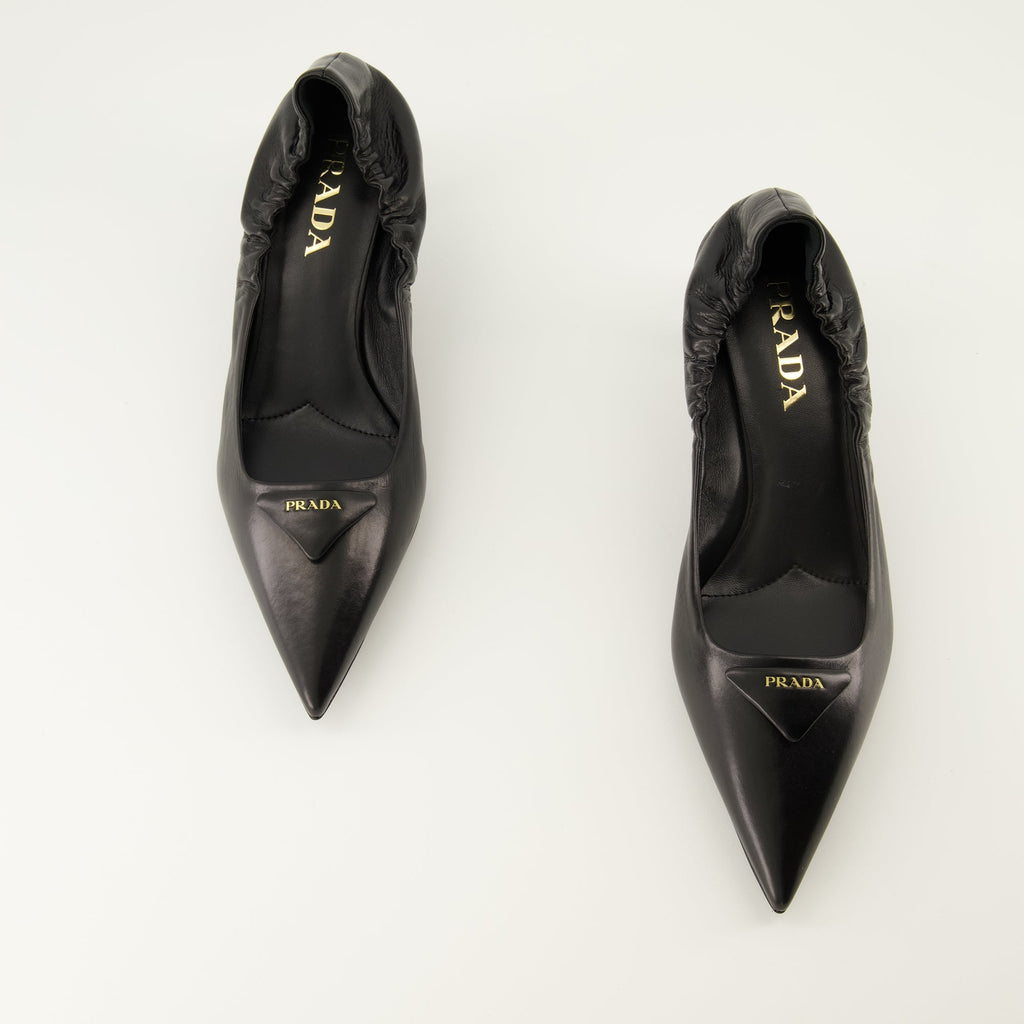 Prada pumps, black leather shoes, slip-on pumps, pointed toe shoes, designer footwear