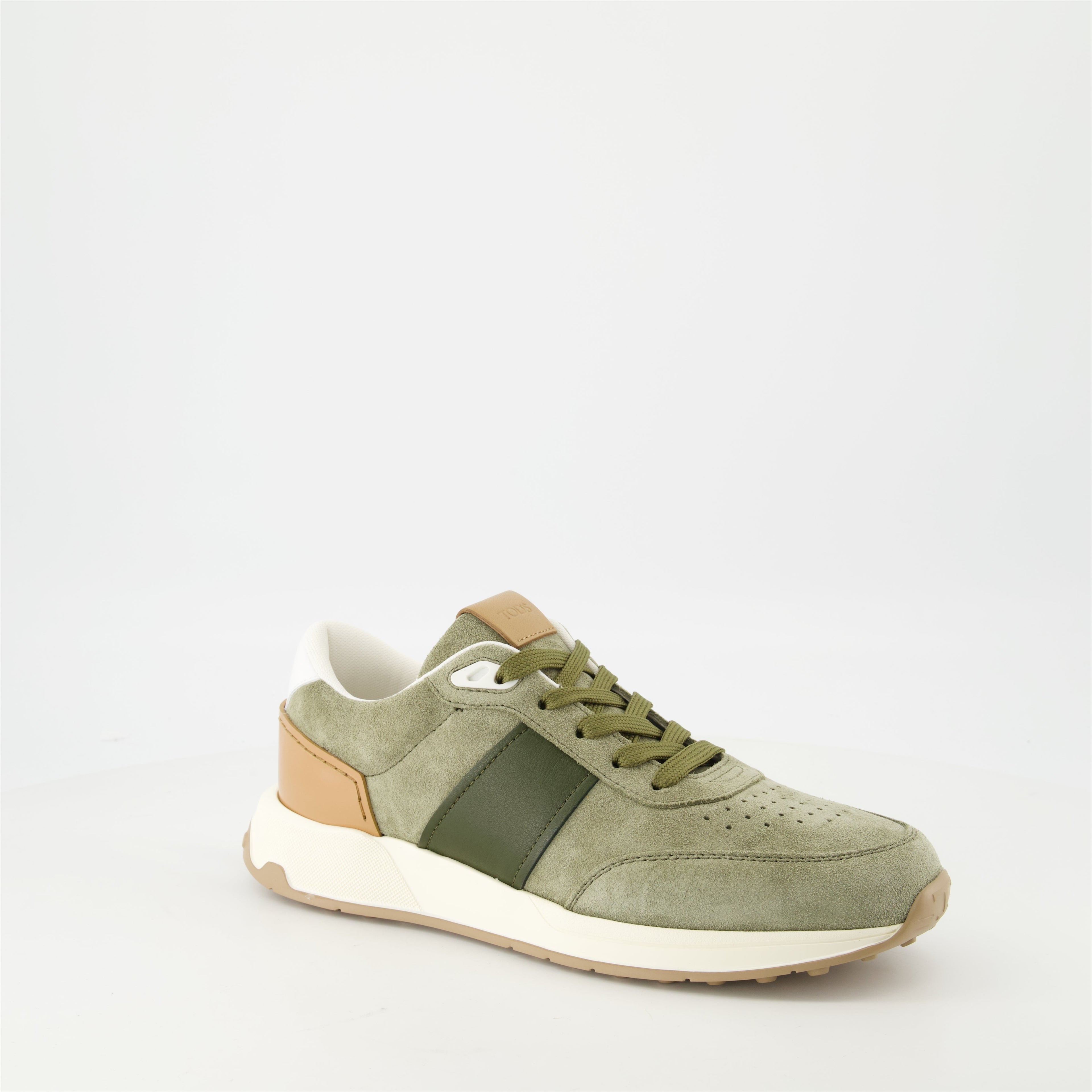 suede sneakers, Tod's footwear, green sneakers, casual shoes, luxury footwear