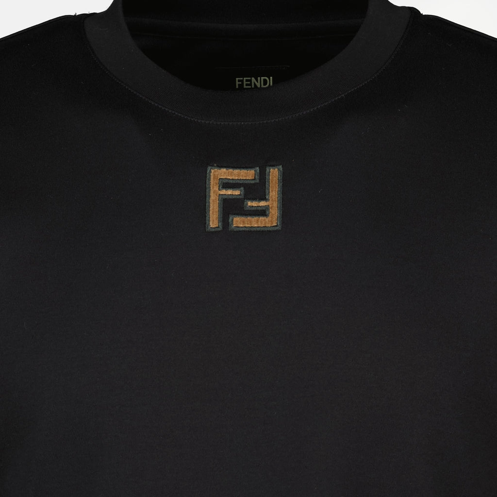Image of Black Cotton T-Shirt by Fendi for Men - Season Spring-Summer 2026 - Detail View 2