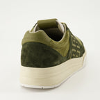 green sneakers, leather sneakers, suede accents, luxury shoes, rubber outsole