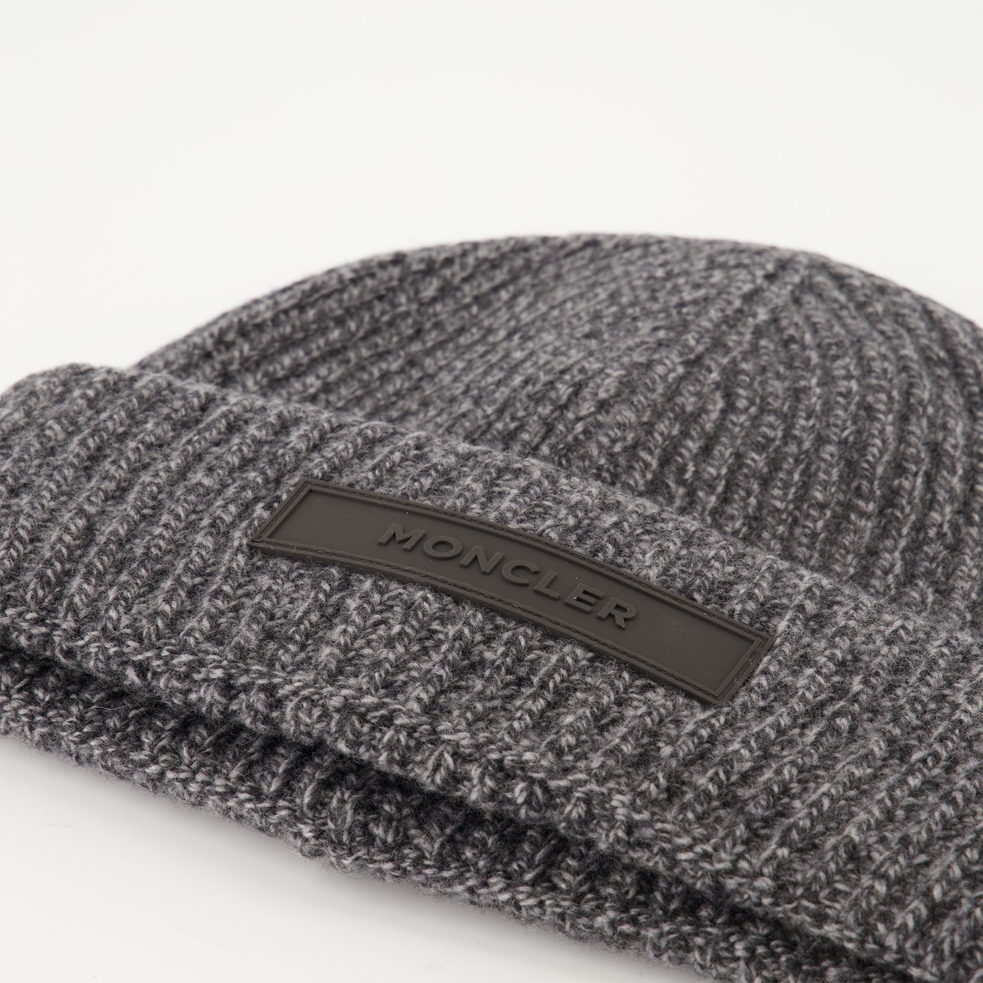 Moncler beanie, cashmere hat, wool beanie, gray winter accessory, luxury beanie