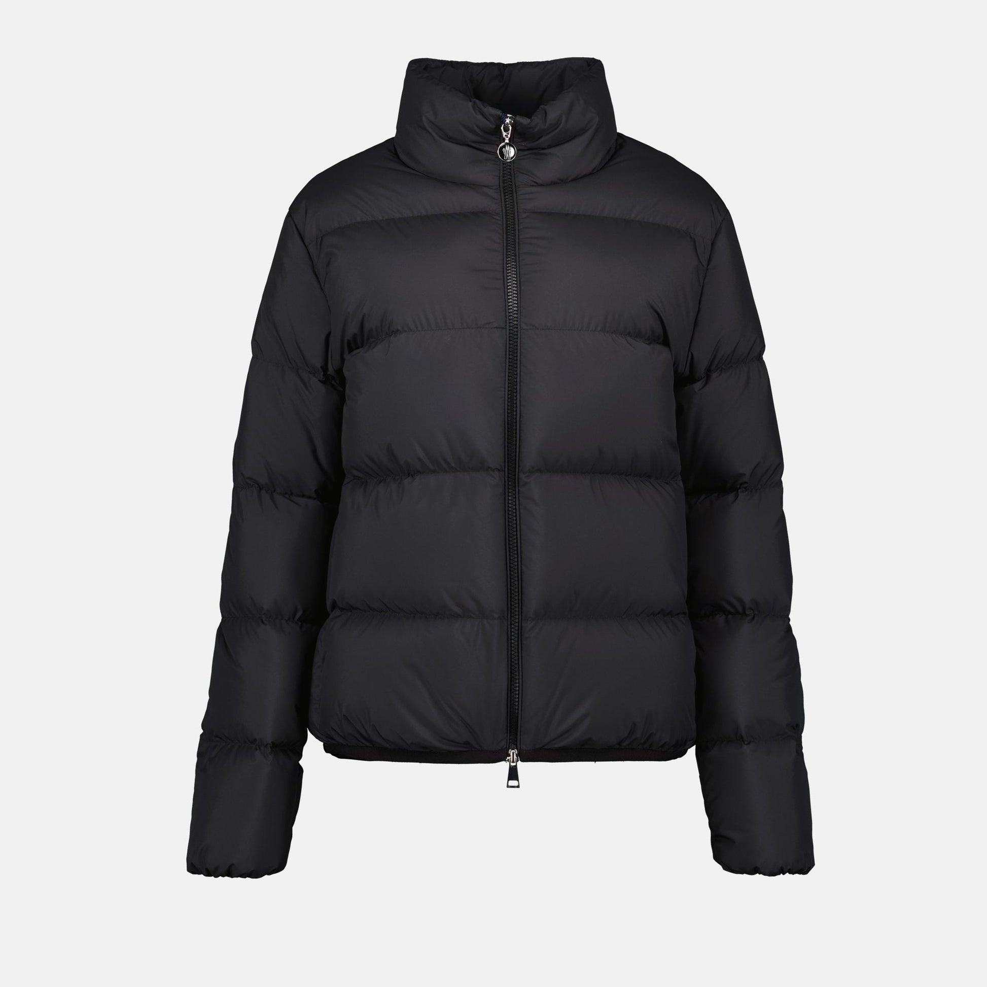 Moncler jacket, black down jacket, high collar jacket, zippered pockets, autumn-winter collection