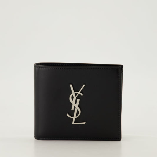 YSL wallet, black leather wallet, Cassandre logo wallet, card holder wallet, Saint Laurent wallet