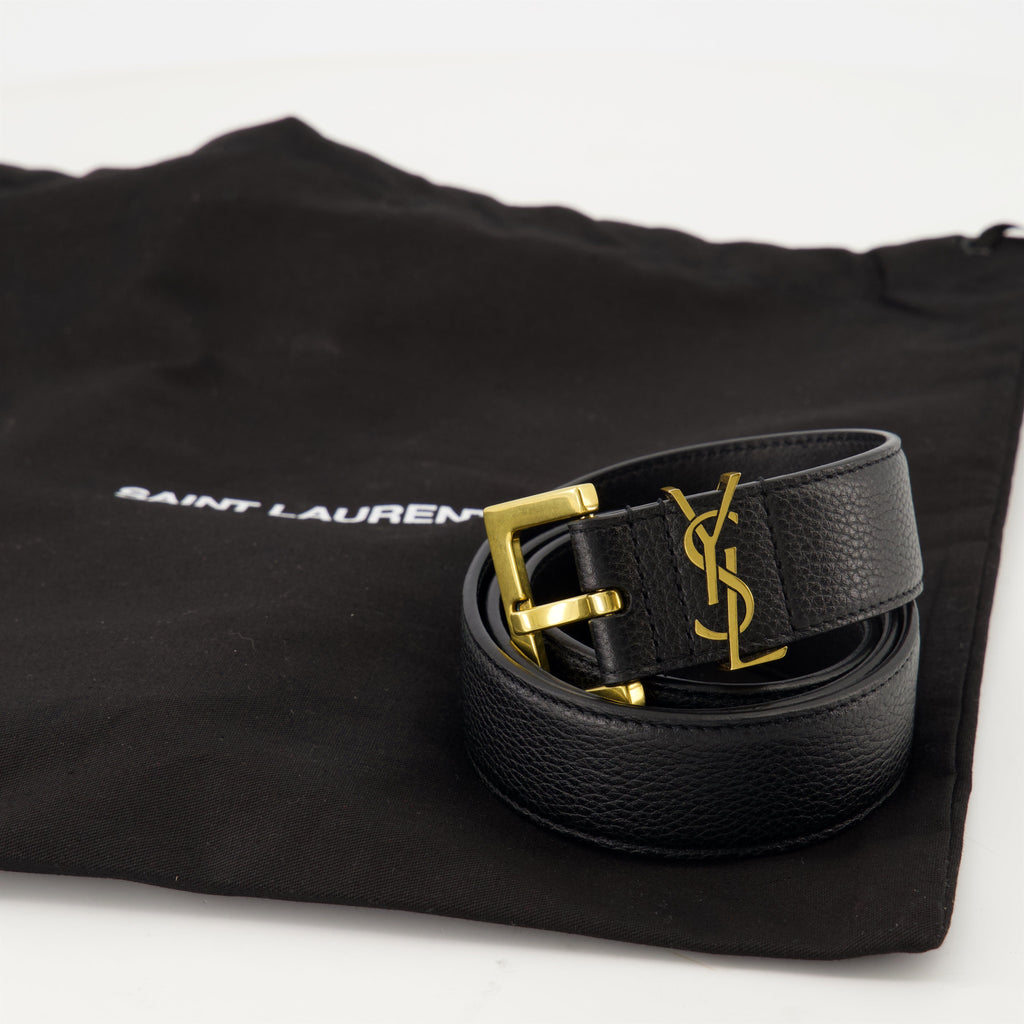 Cassandre belt, leather belt, adjustable belt, Saint Laurent accessory, grained leather belt
