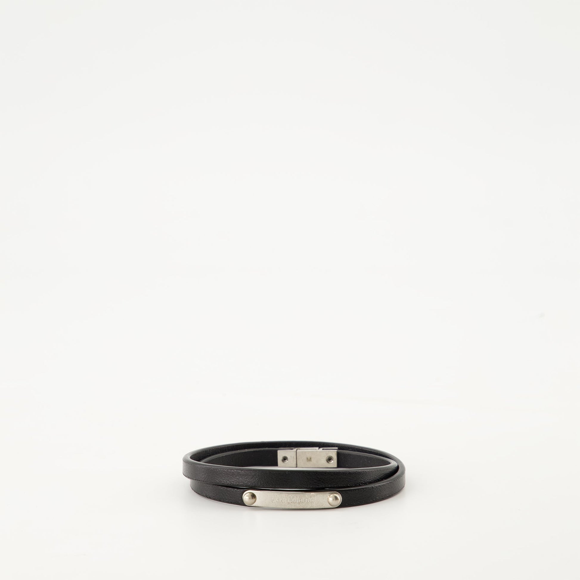 Black leather bracelet, double leather bracelet, luxury accessory, Saint Laurent bracelet, men's leather bracelets