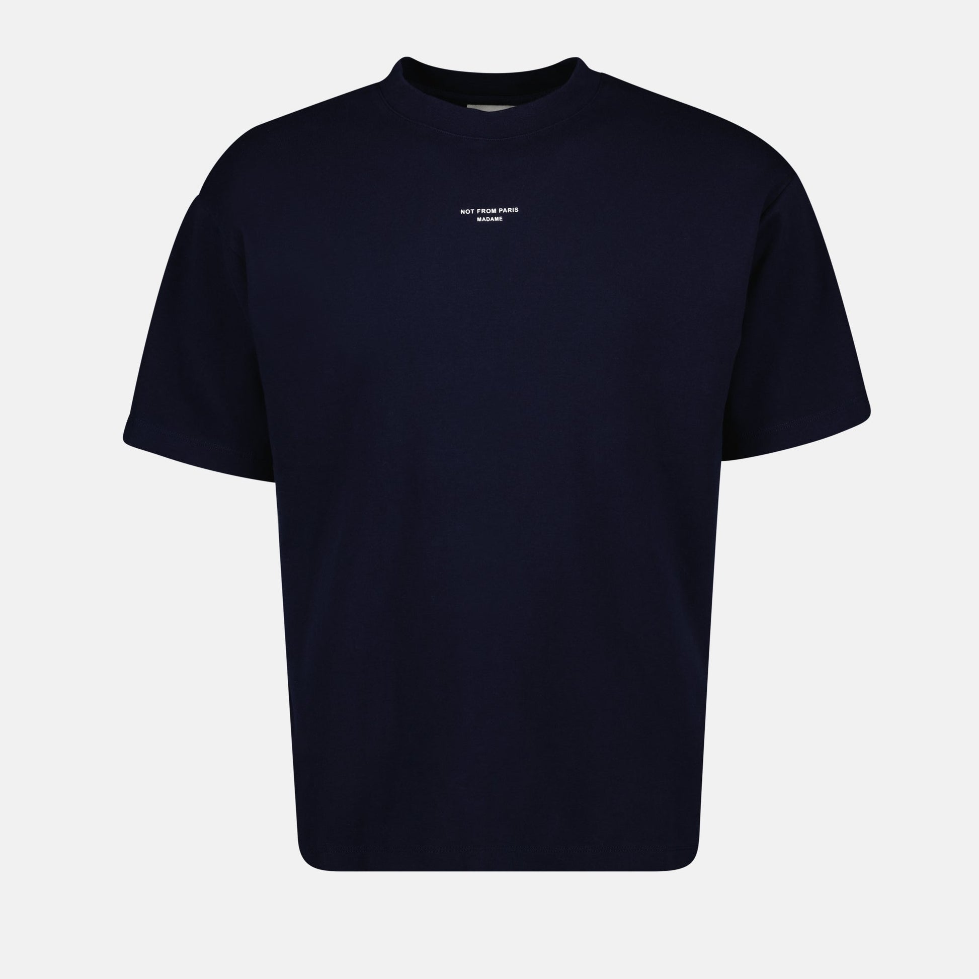 Classic T-shirt, navy blue, cotton apparel, printed logo, casual fashion