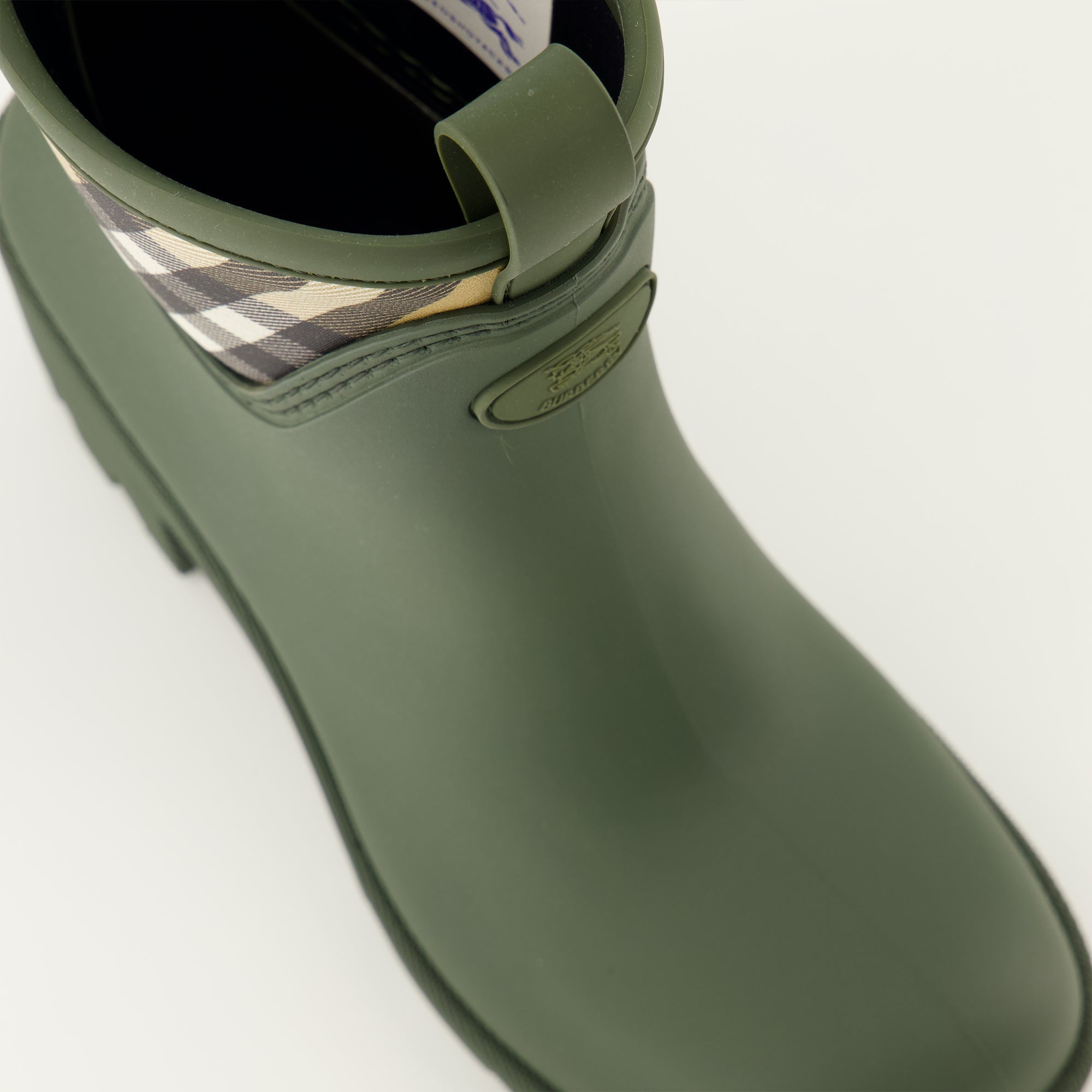 Burberry ankle boots, rubber boots, Marsh boots, green boots, fashion footwear