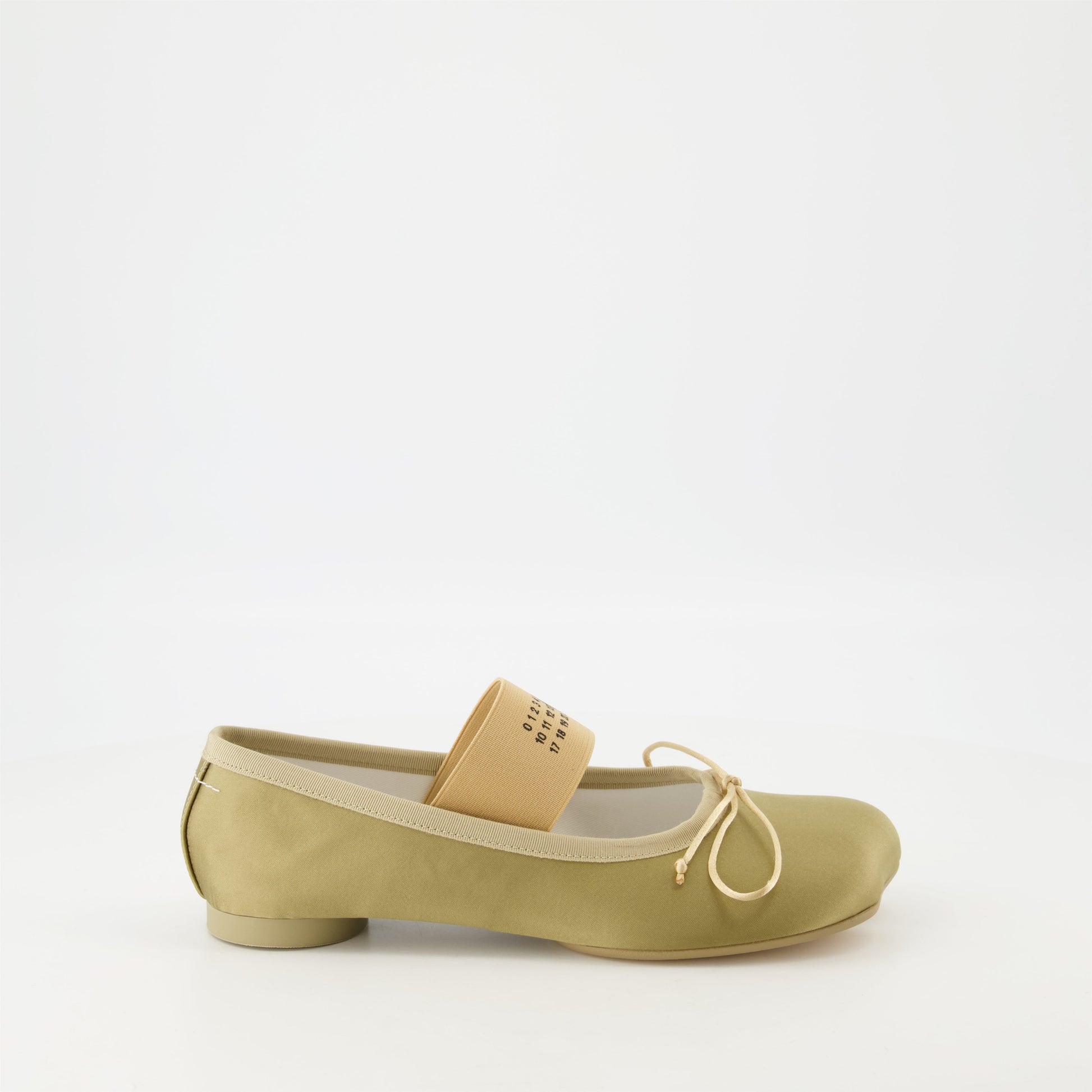 khaki ballerines, satin shoes, MM6 design, anatomical shape, comfortable flats