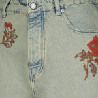 Dusty Floral Embroidered Denim Shorts - Drôle de Monsieur