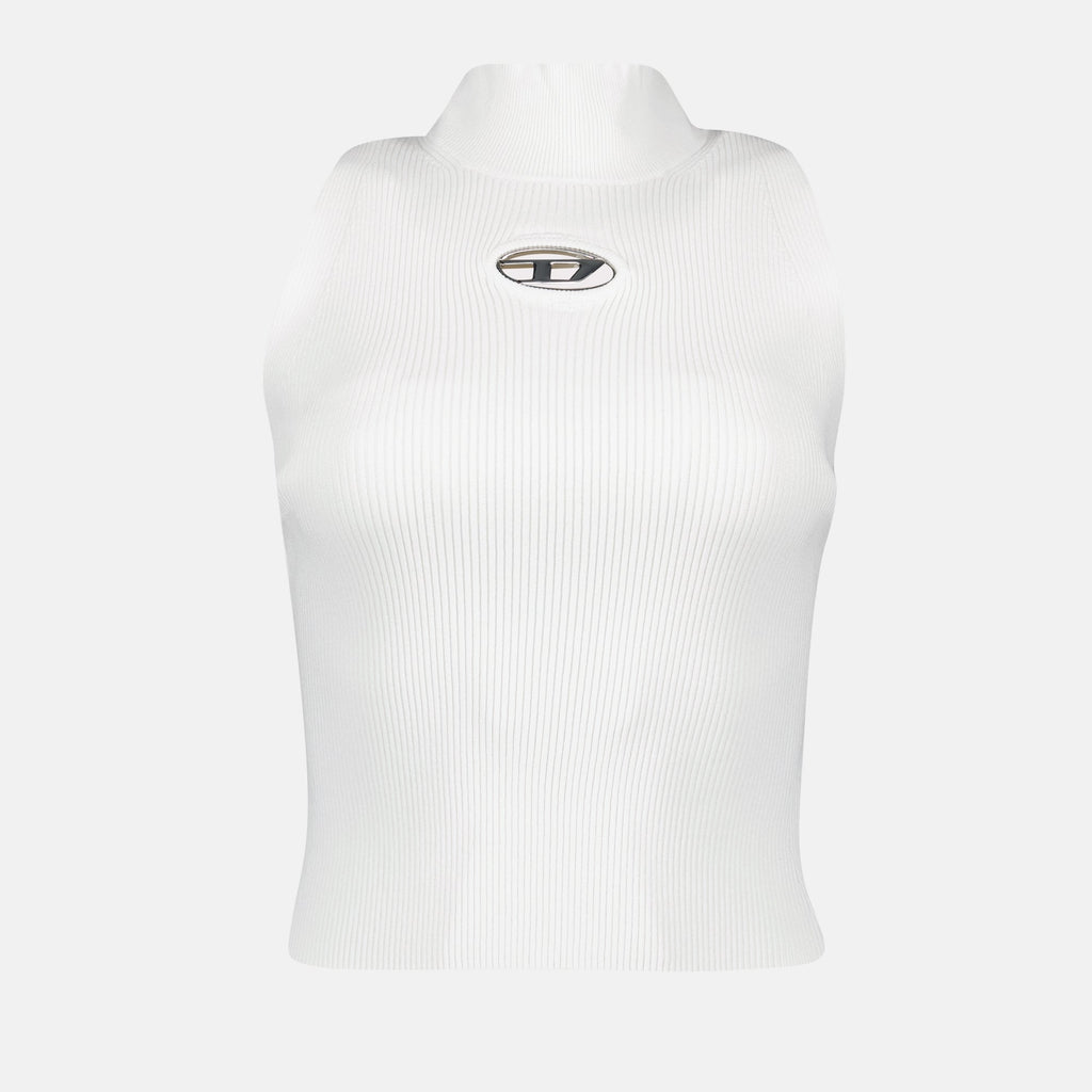 Image of High-neck Sleeveless Ribbed Top by Diesel for Women - Season Autumn-Winter 2024 - Front View
