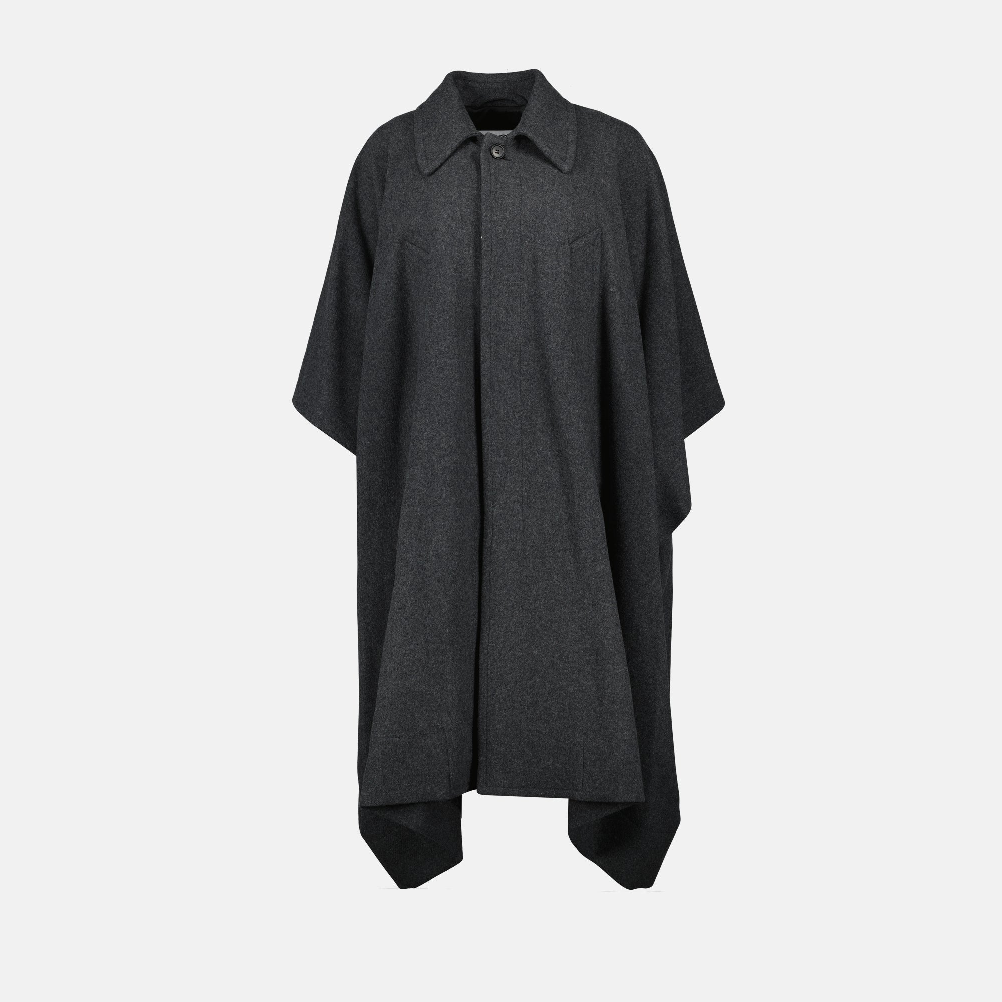 gray long coat, Mm6 coat, wool outerwear, autumn winter fashion, refined women's coat