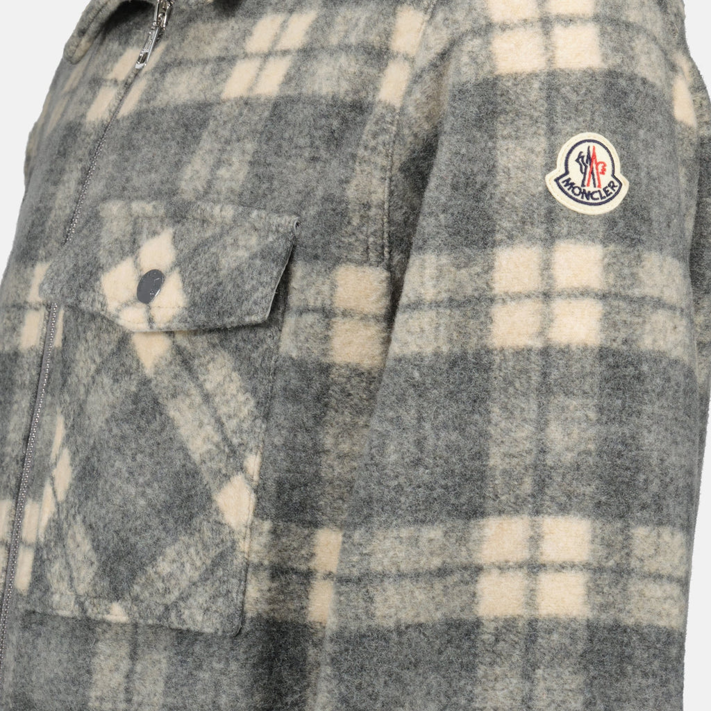 Moncler shirt, Tartan Grey Shirt, wool polyester blend, Men's fashion, casual wear