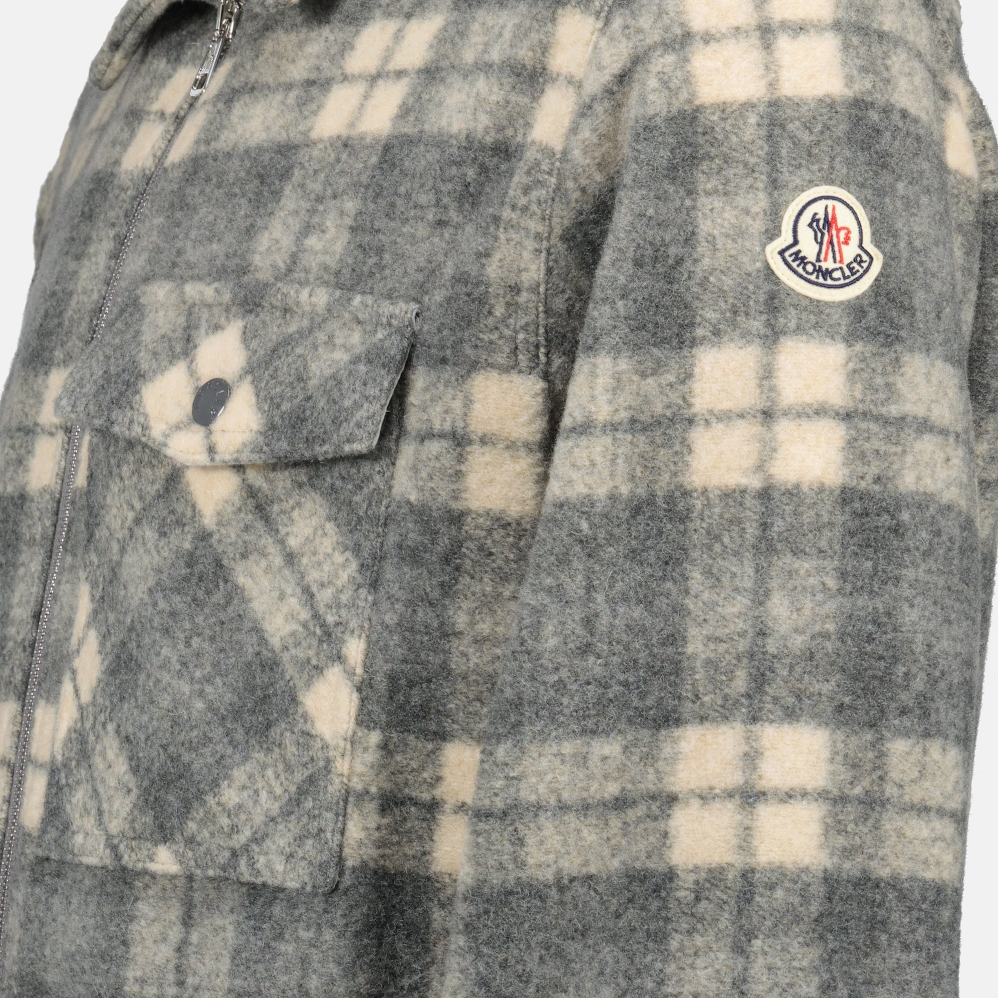 Moncler shirt, Tartan Grey Shirt, wool polyester blend, Men's fashion, casual wear