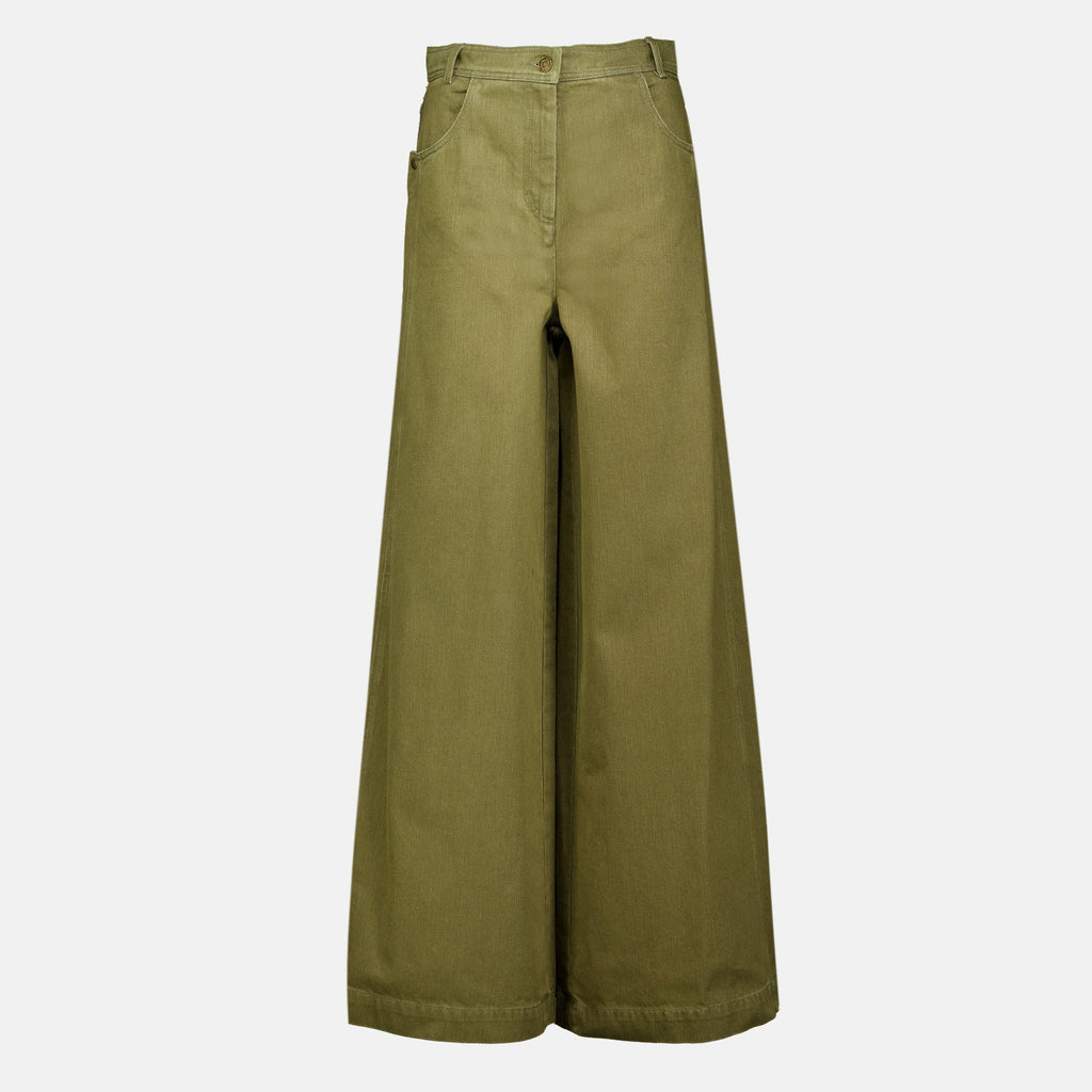 Khakifarbene Baumwollhose mit weitem Bein