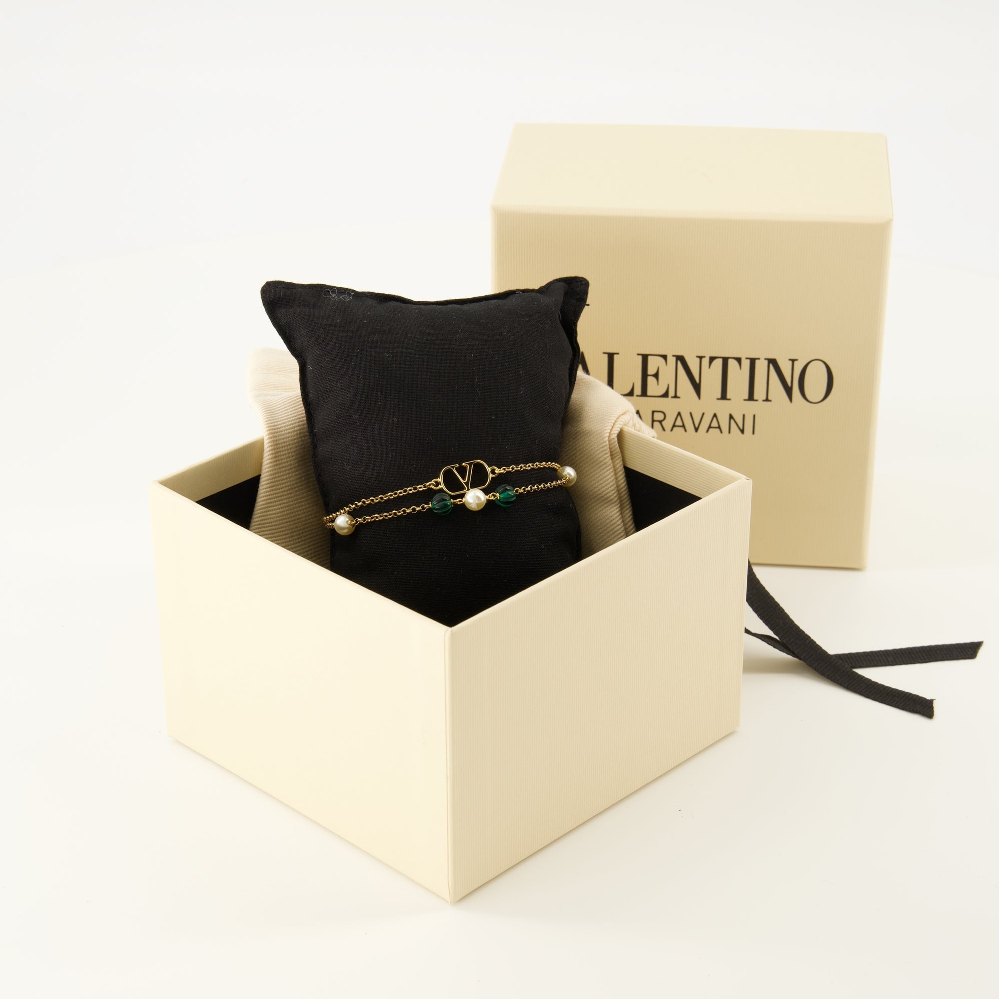 VLogo bracelet, Valentino jewelry, gold bracelet, Swarovski pearls, adjustable jewelry