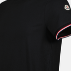 Black T-shirt, Moncler T-shirt, Tricolor edges, Comfortable casual wear, Spring-Summer collection