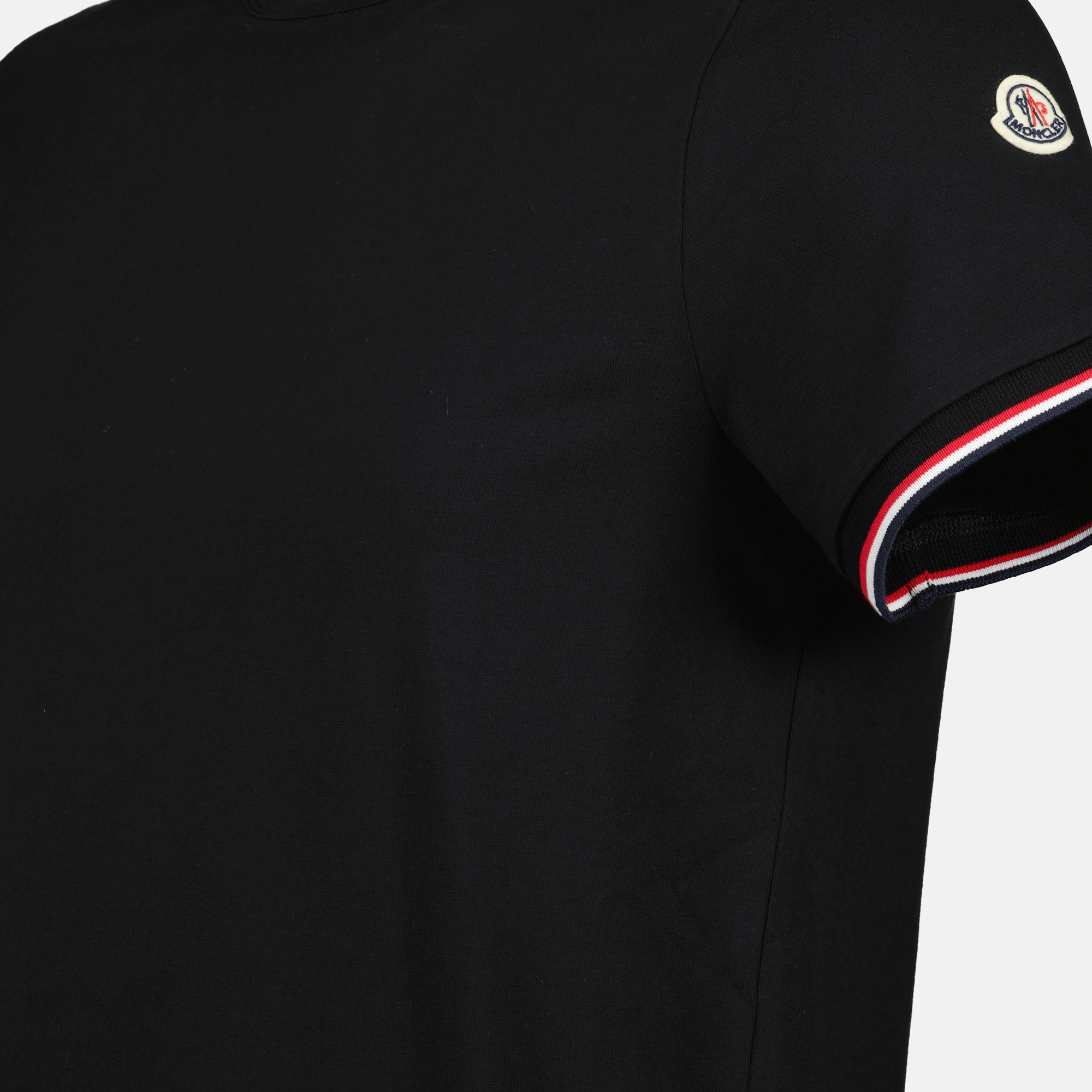 Black T-shirt, Moncler T-shirt, Tricolor edges, Comfortable casual wear, Spring-Summer collection