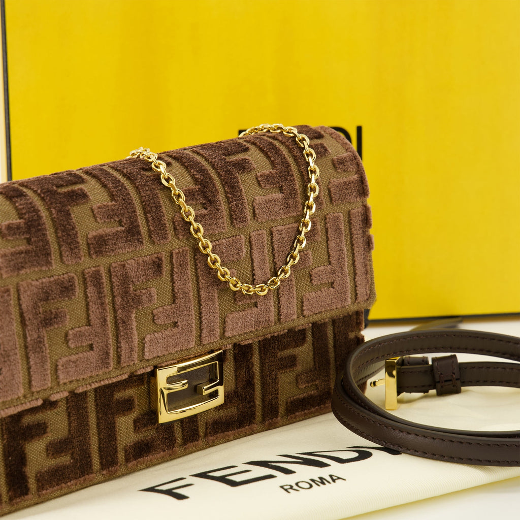 Fendi wallet, brown velvet wallet, chain wallet, elegant accessories, luxury handbags