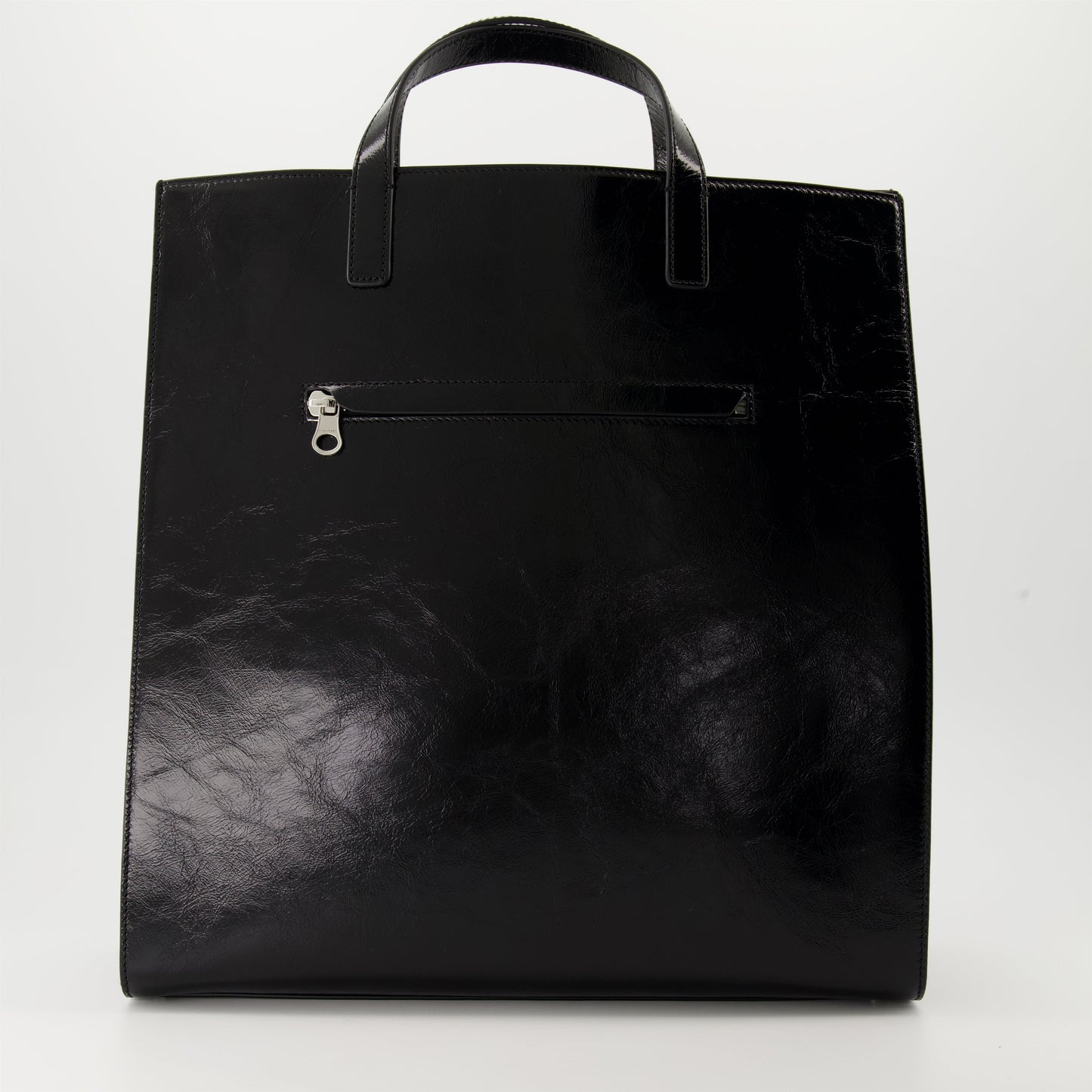 Courrèges, Heritage Tote Bag, Shiny Leather Tote, Luxury Handbag, Glossy Black Leather