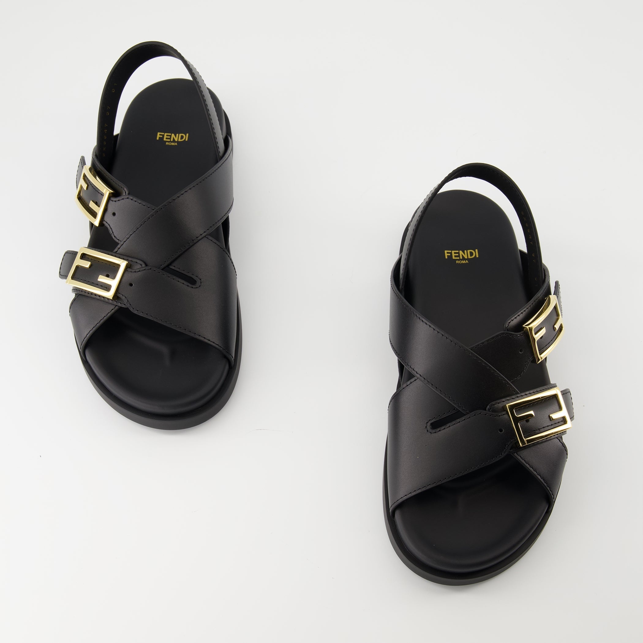 Fendi sandals, Fendi footwear, black sandals, adjustable straps, luxury sandals