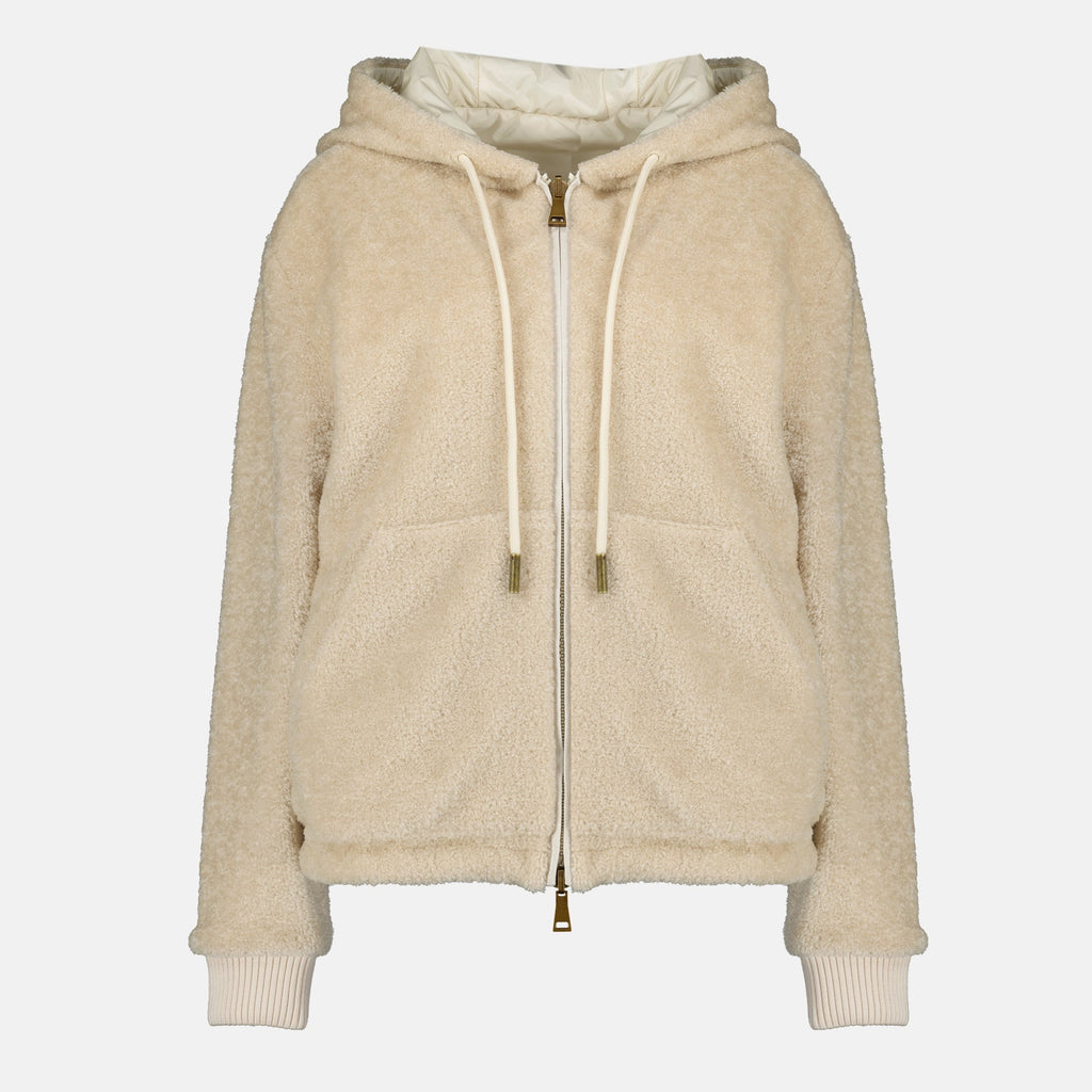 Moncler sweatshirt, teddy zip sweatshirt, reversible jacket, Autumn-Winter collection, beige sweatshirt