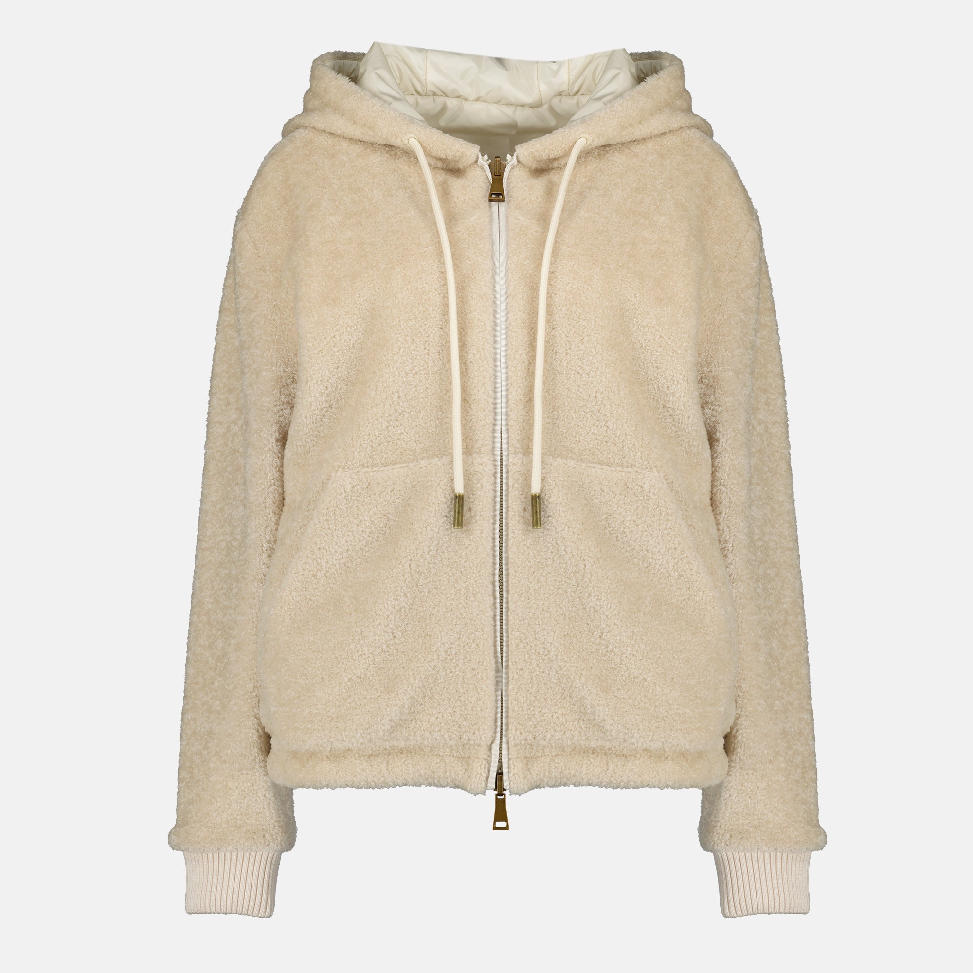 Moncler sweatshirt, teddy zip sweatshirt, reversible jacket, Autumn-Winter collection, beige sweatshirt