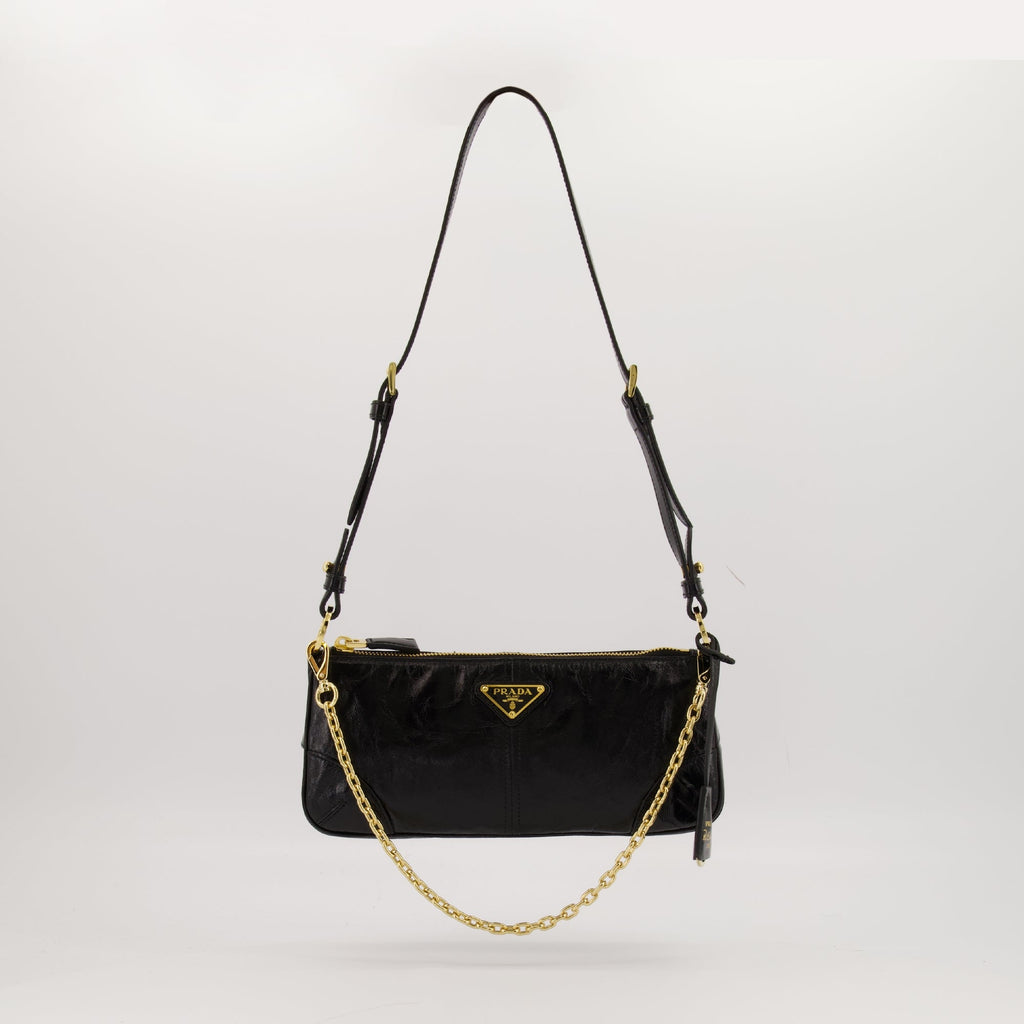 Prada handbag, Le Sac Re-Edition 2002, black leather bag, designer accessories, contemporary style bag