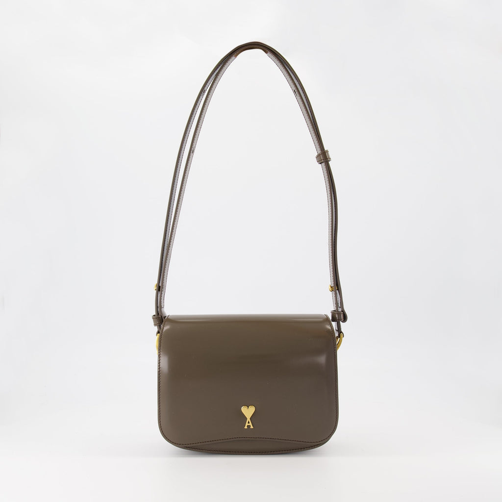 Ami Paris Sac, calf leather bag, magnetic flap bag, adjustable strap bag, unisex leather accessory