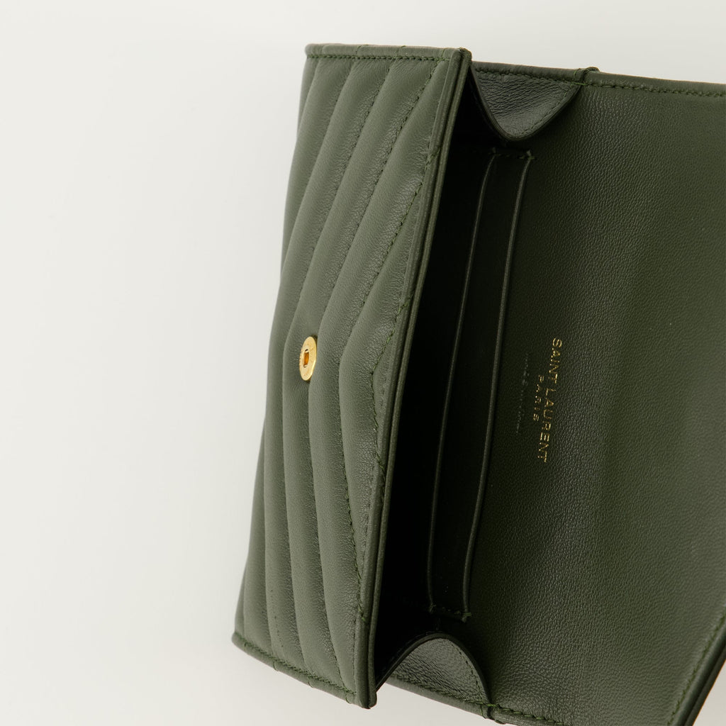 Saint Laurent wallet, Kaki wallet, leather wallet, luxurious accessories, high-end fashion