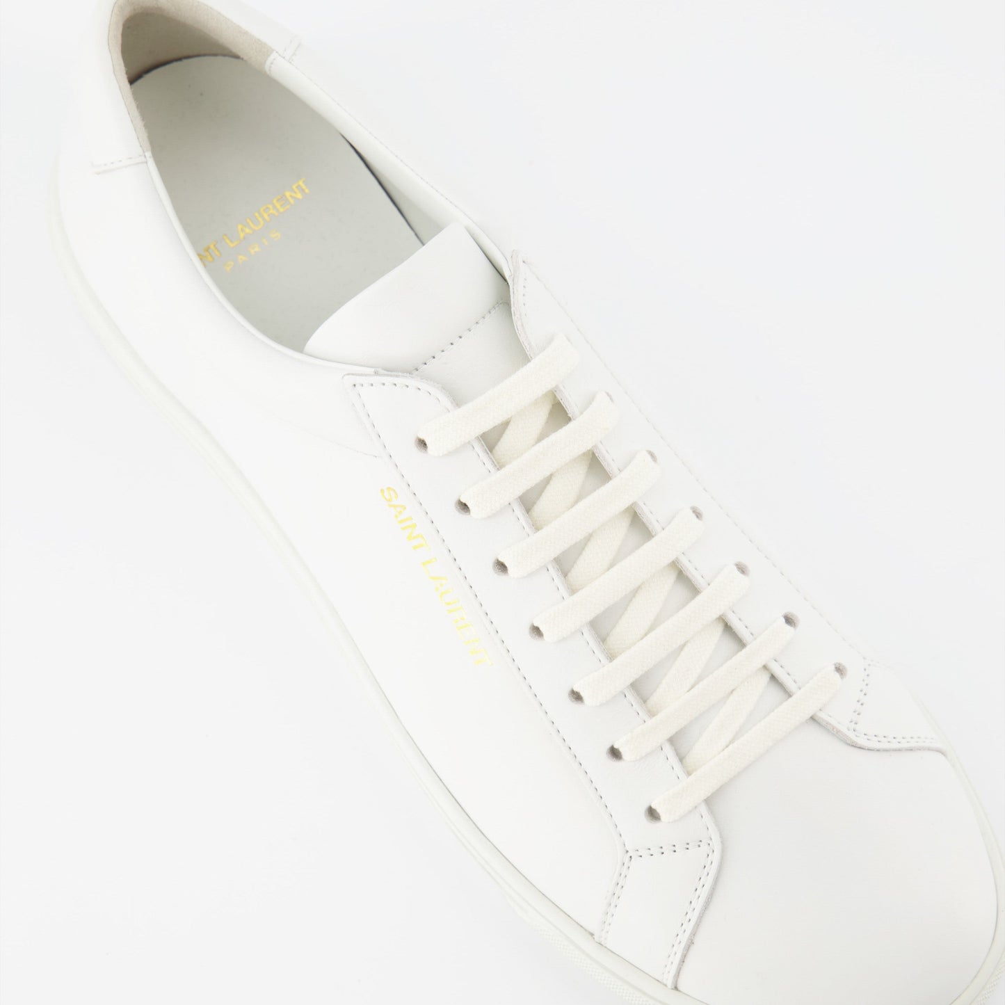 luxury sneakers, white leather sneakers, low-top sneakers, Saint Laurent sneakers, designer footwear