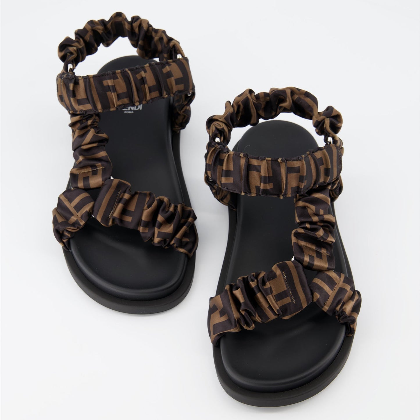 luxury satin sandals, elegant sandals, designer footwear, Fendi sandals, high-end fashion