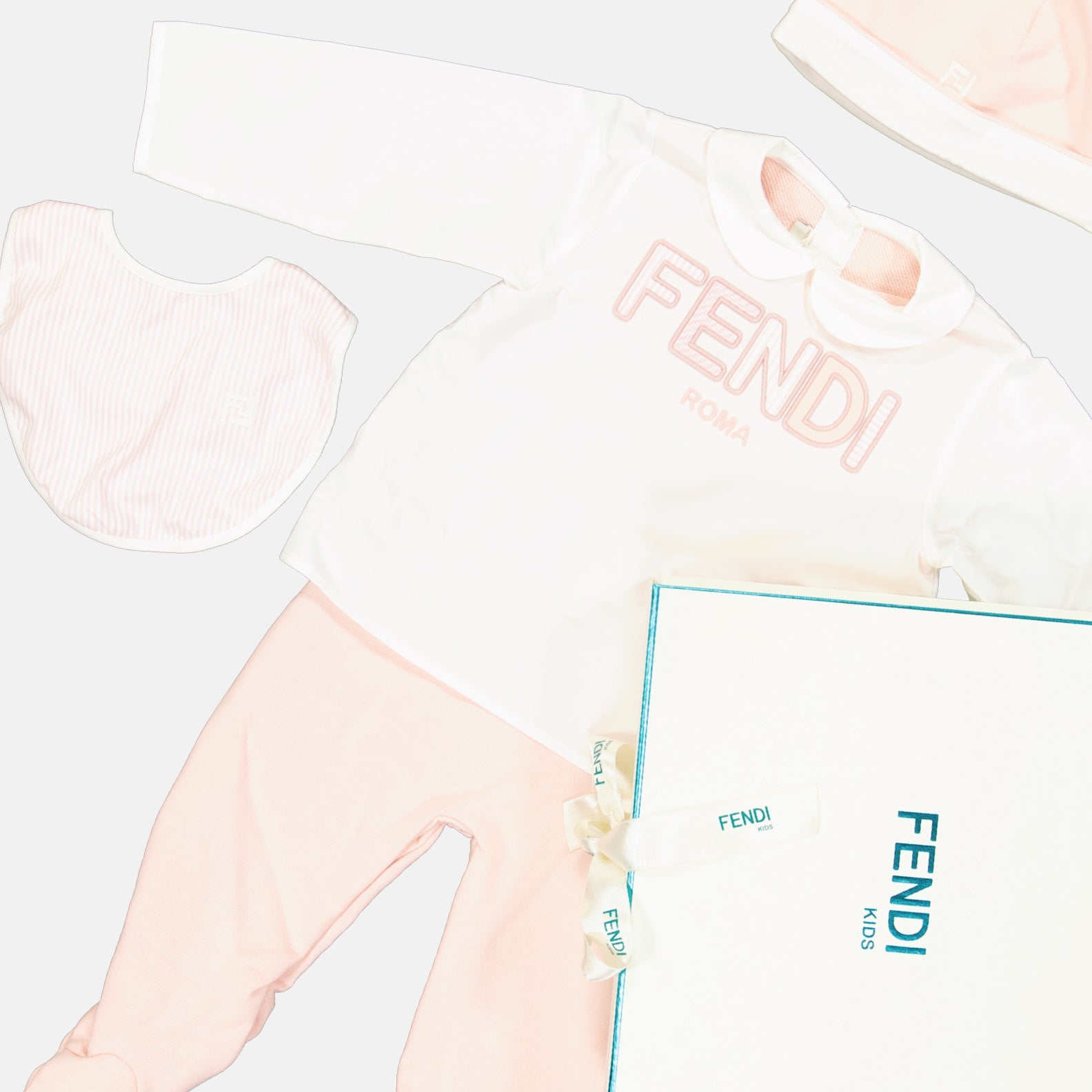 Fendi baby set, rose and white onesie, luxury baby clothes, designer baby wear, children’s fashion