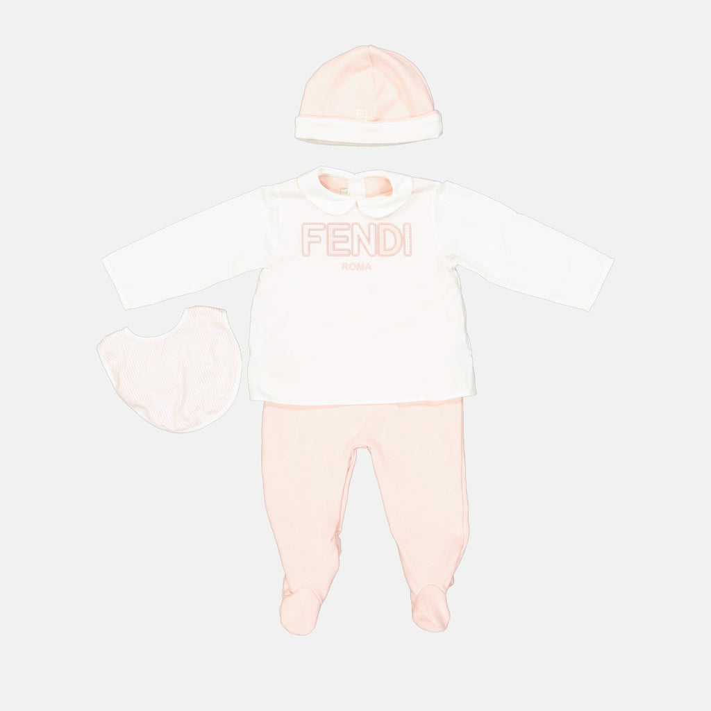 Fendi baby set, rose and white onesie, luxury baby clothes, designer baby wear, children’s fashion