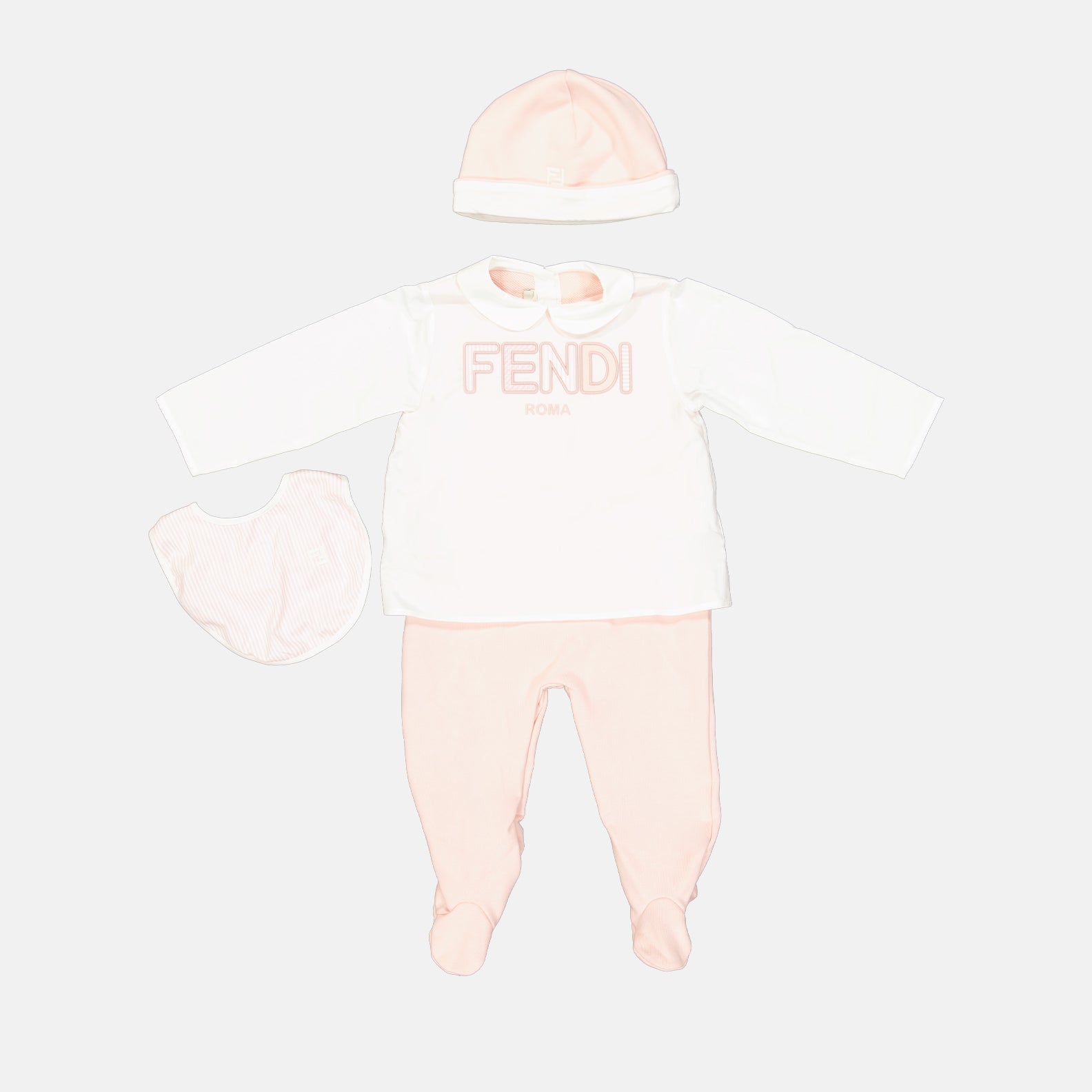 Fendi baby set, rose and white onesie, luxury baby clothes, designer baby wear, children’s fashion