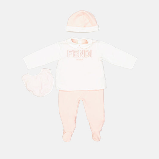 Fendi baby set, rose and white onesie, luxury baby clothes, designer baby wear, children’s fashion